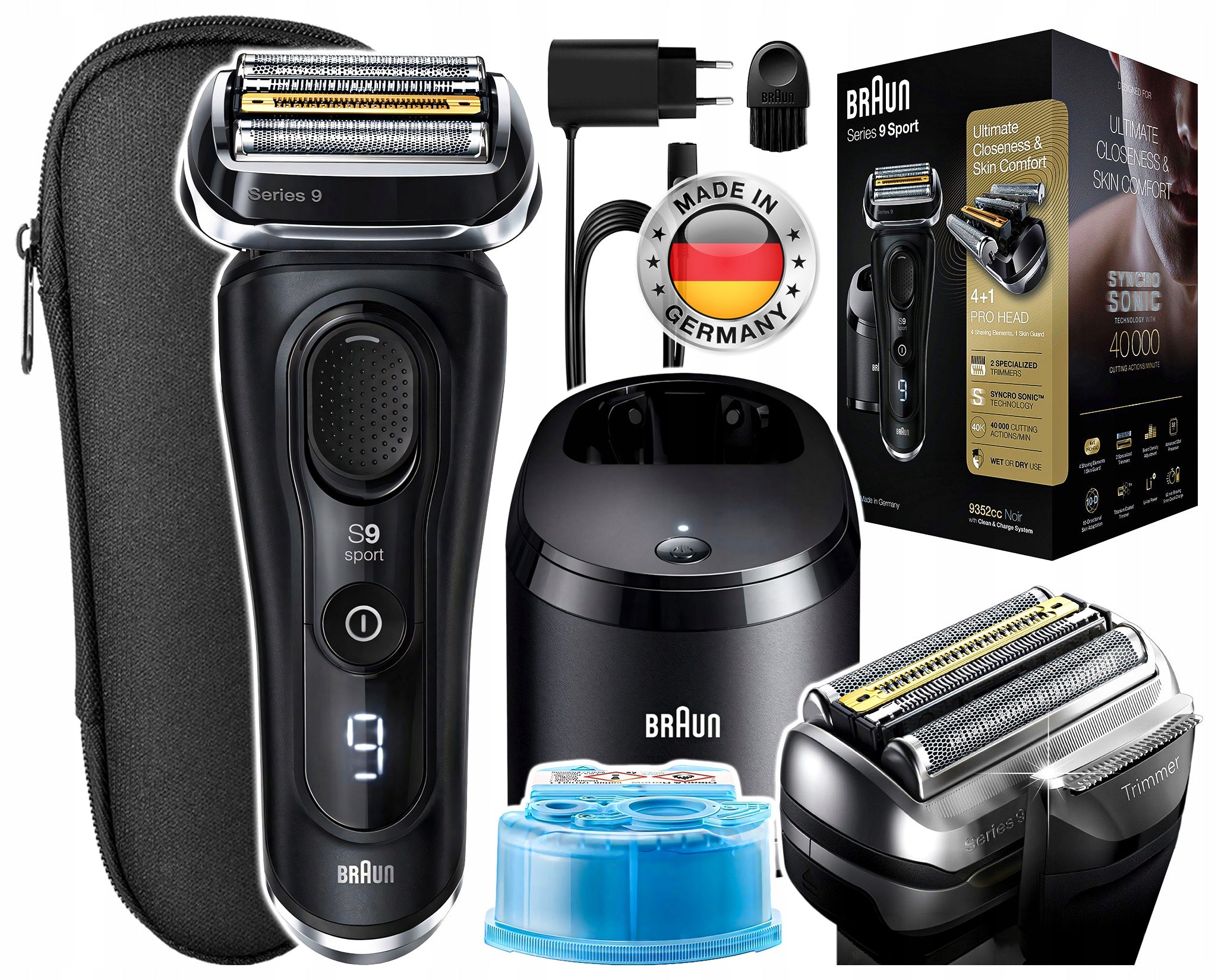 MEN'S SHAVER BRAUN SERIES 9 PRO HEAD SONIC 32BIT + CASE + TRIMMER + BASE CC Packaging status original