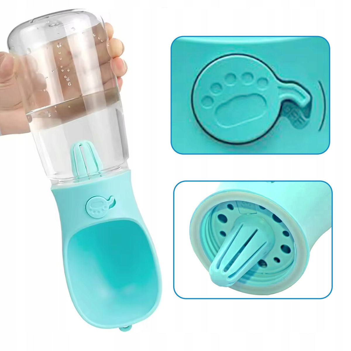 MERSJO Travel bottle portable drinker for dog TURQUOISE 350 ml 1 pc. Manufacturer code BUTELKA MISKA NA WODĘ PRZENOŚNA D1