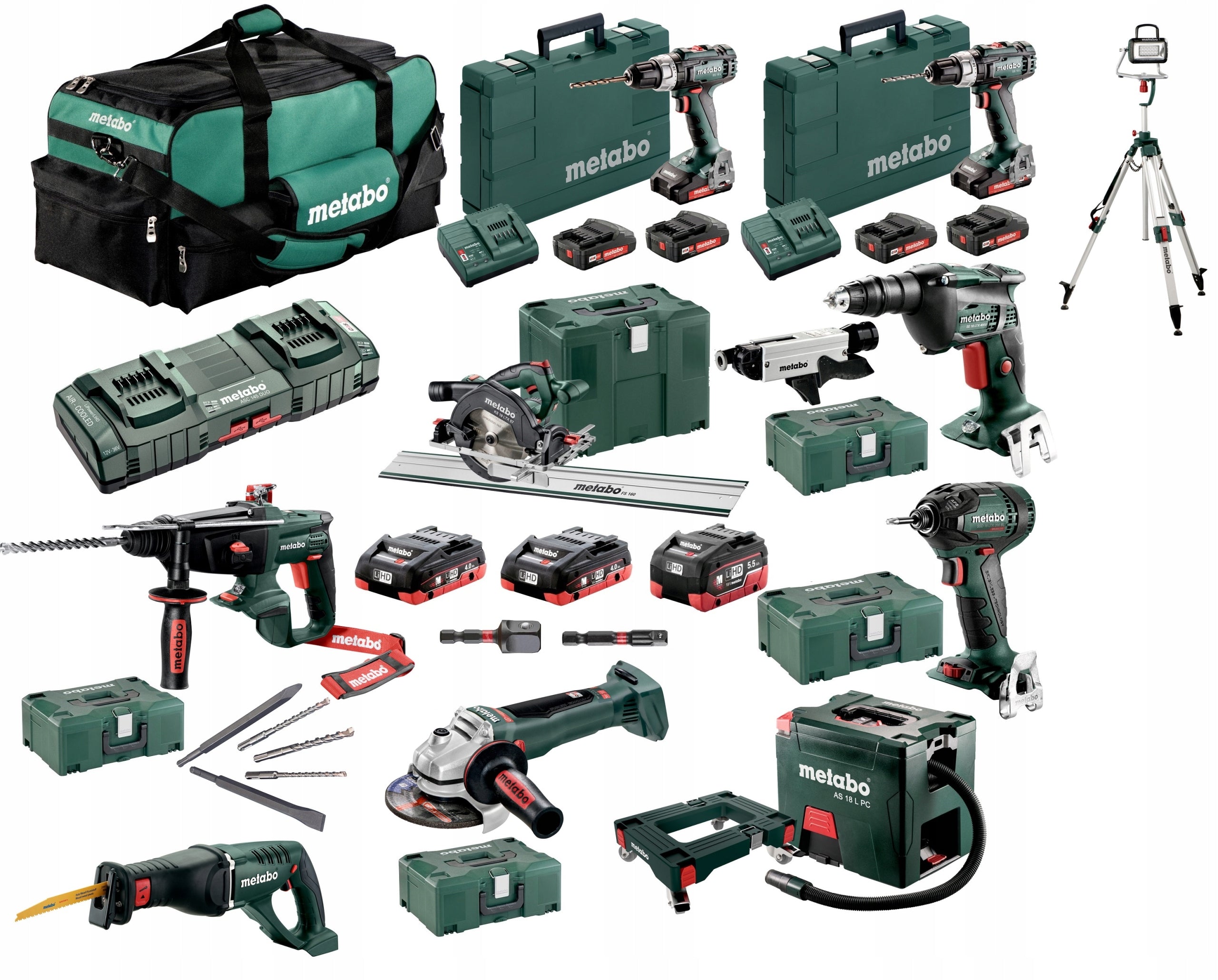 METABO COMBO SET OF 10 TOOLS 9 BATTERIES