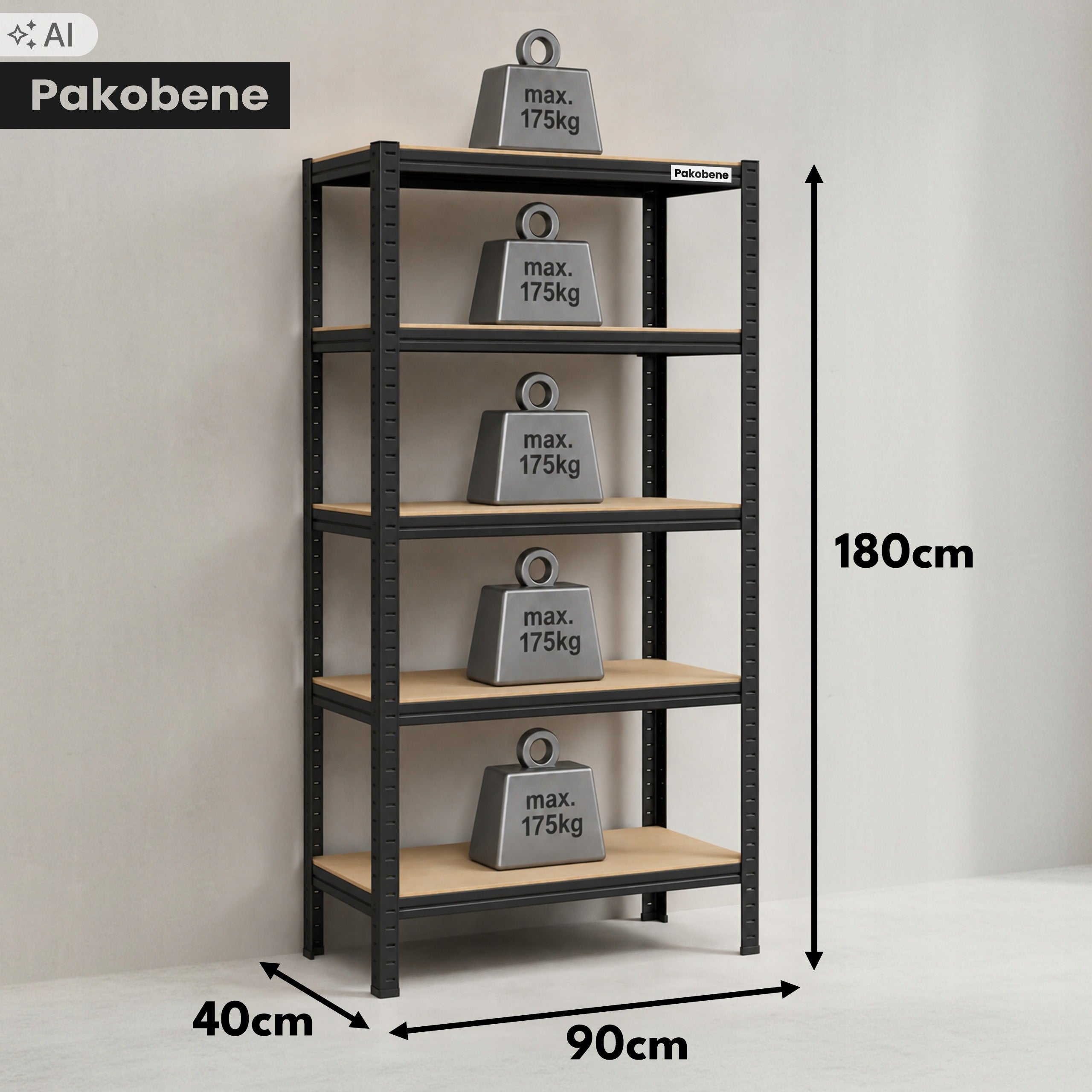 METAL BOOKCASE BLACK workshop GALVANIZED 5 SHELVES 180x90x40 875kg Manufacturer code garażowy do piwnicy na narzędzia przetwory