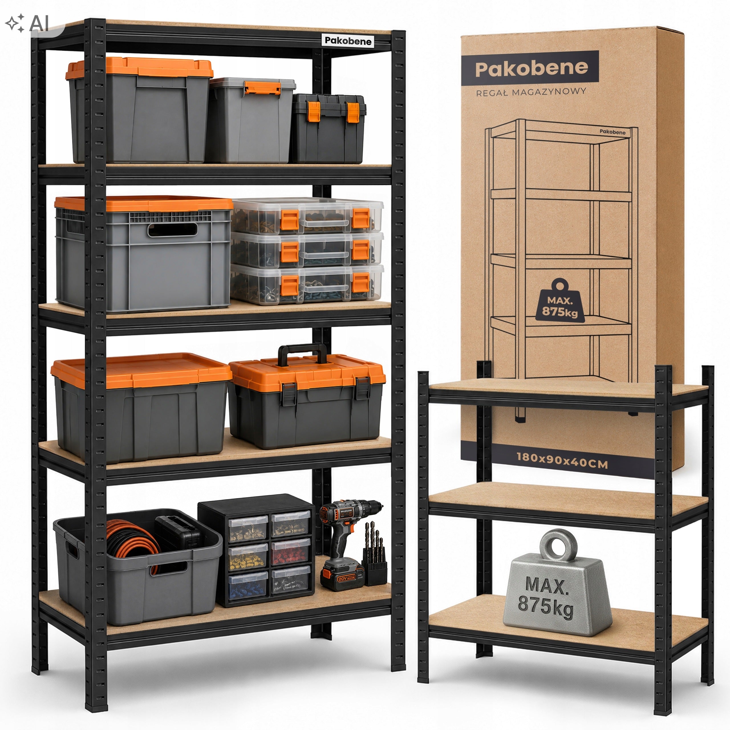 METAL BOOKCASE BLACK workshop GALVANIZED 5 SHELVES 180x90x40 875kg