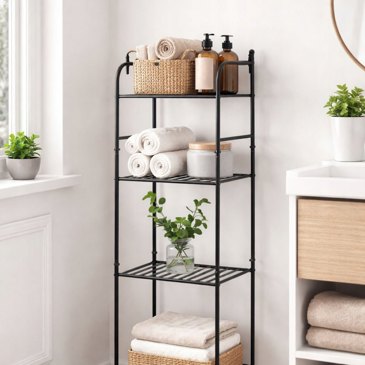 METAL BOOKcase STANDING 4 levels h115 cm for BATHROOM organizer Furniture color black
