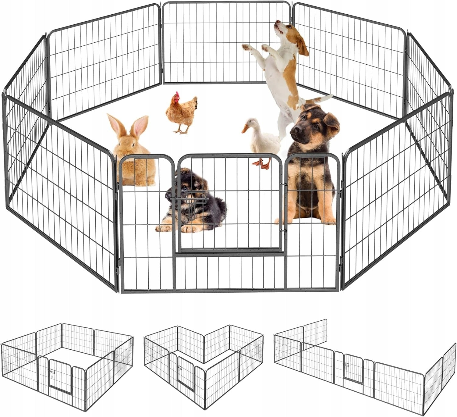 METAL DOG PLAYPEN CORRAL 8 PANELS 80x60 CM BLACK