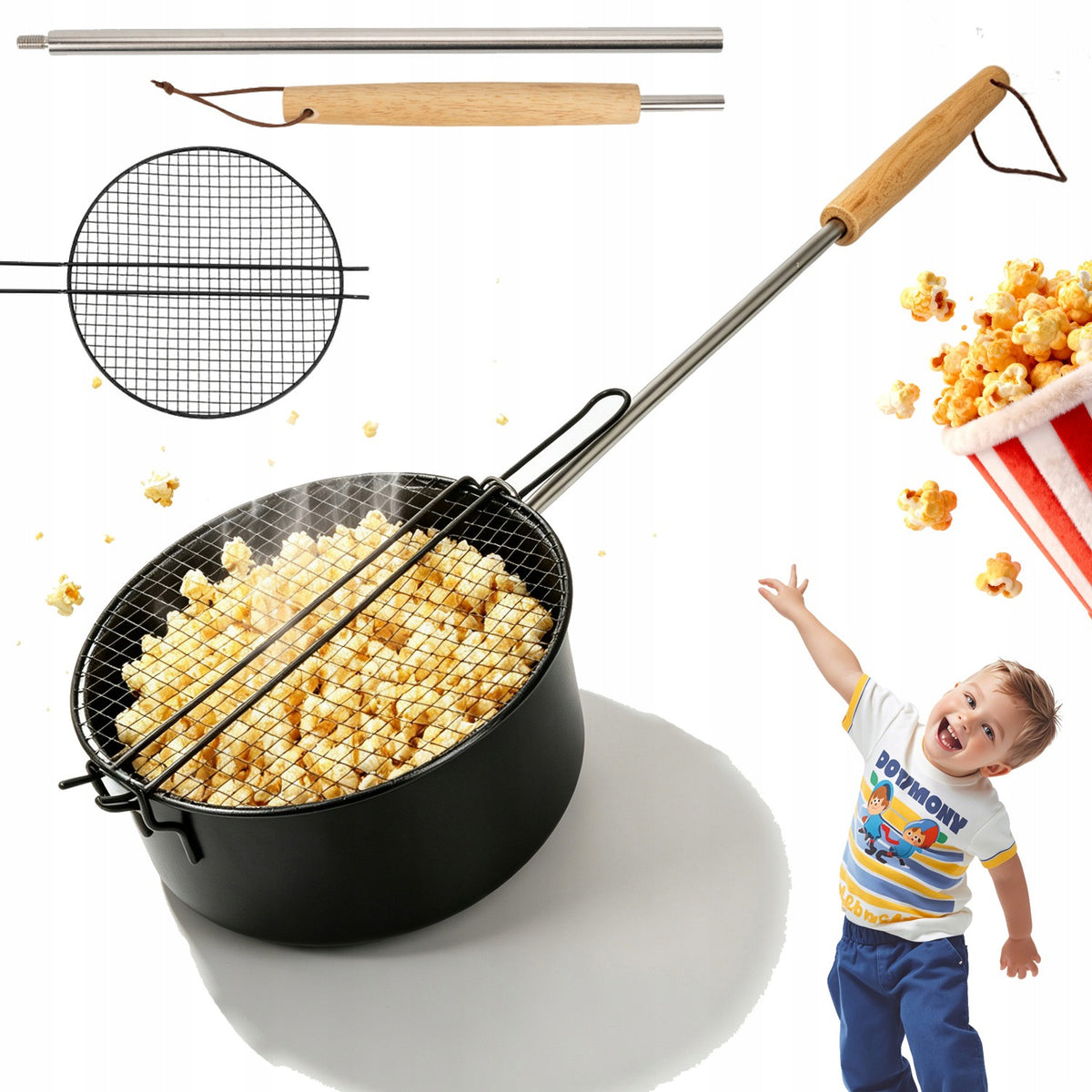 METAL FIRE PIT POPCORN POT WITH HANDLE 50CM FOR CAMPING AND FOREST
