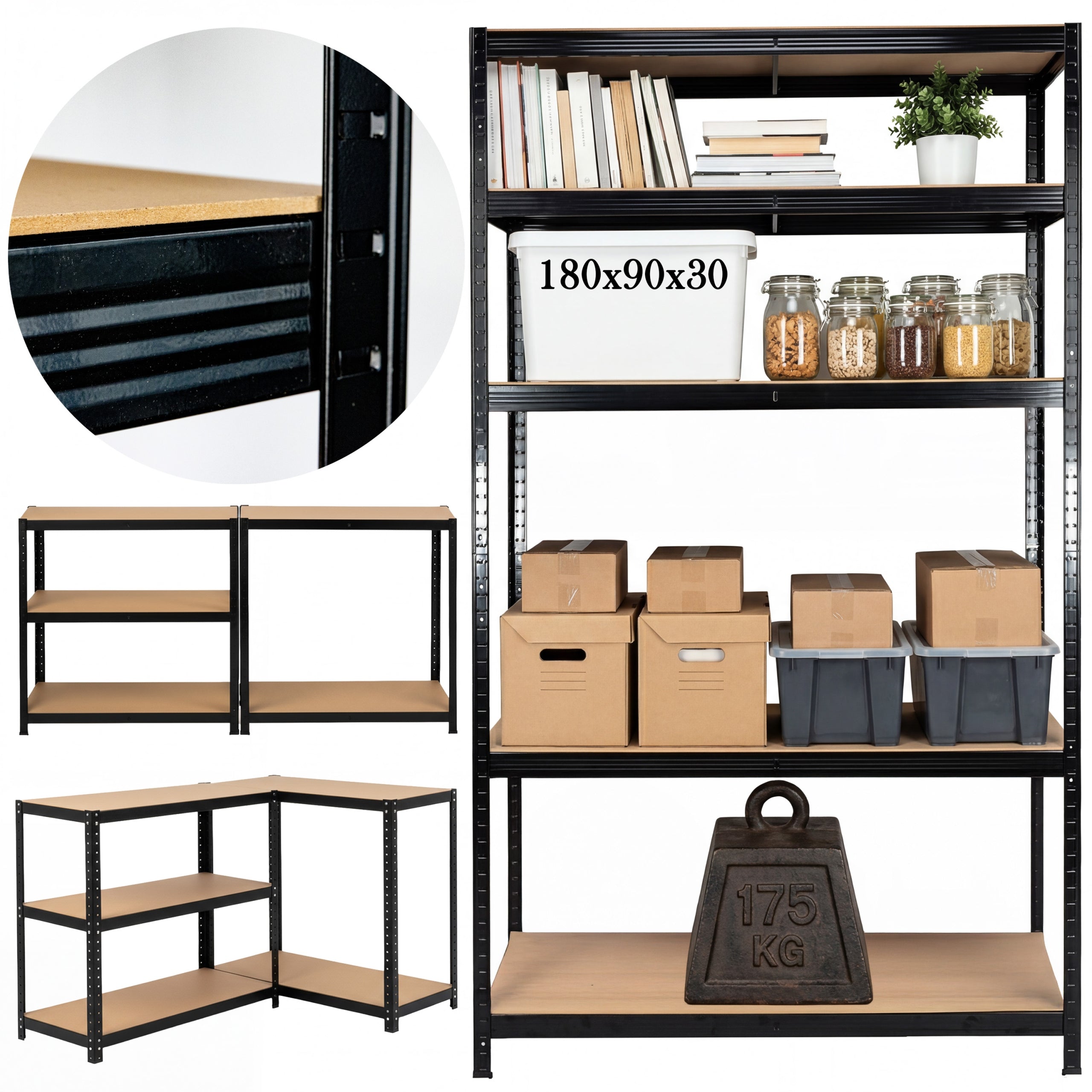 METAL GARAGE STORAGE RACK 5-LEVEL 180x90x30CM 875KG 4MM RINO