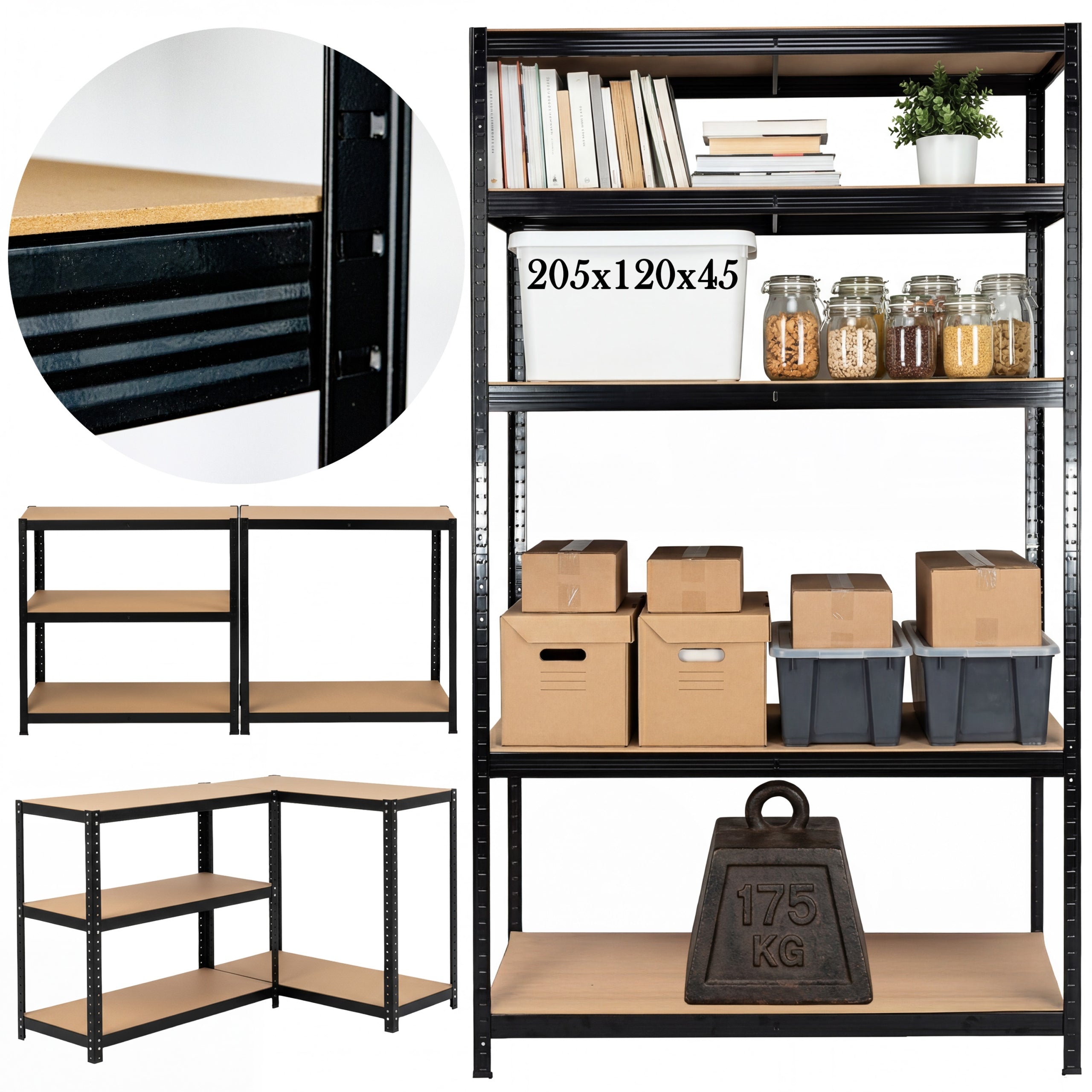 METAL GARAGE STORAGE RACK 5-LEVEL 205x120x45CM 875KG 4 MM RINO