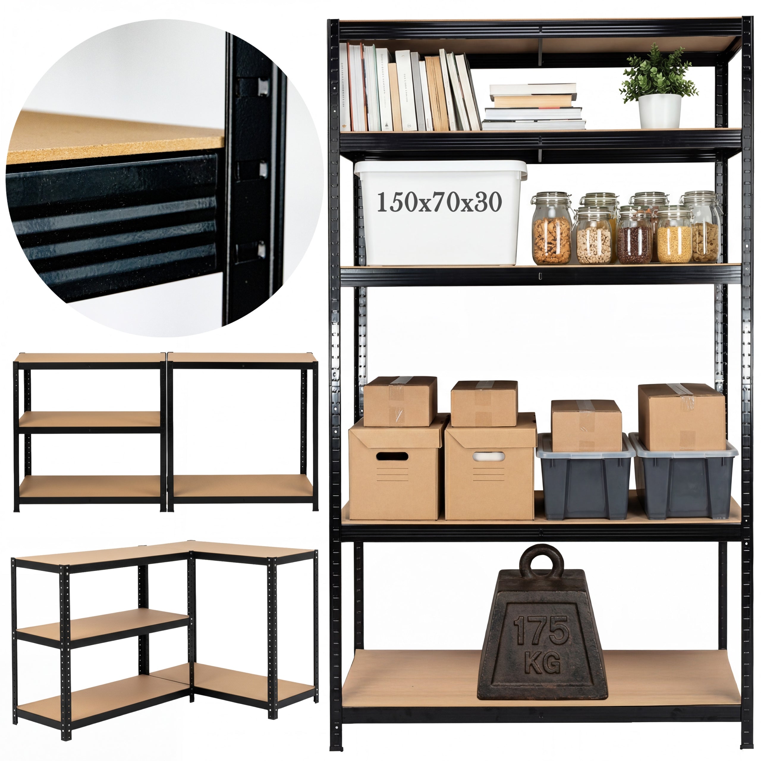 METAL GARAGE STORAGE RACK 5-LEVELS RINO 150x75x30 cm 875kg! 5MM
