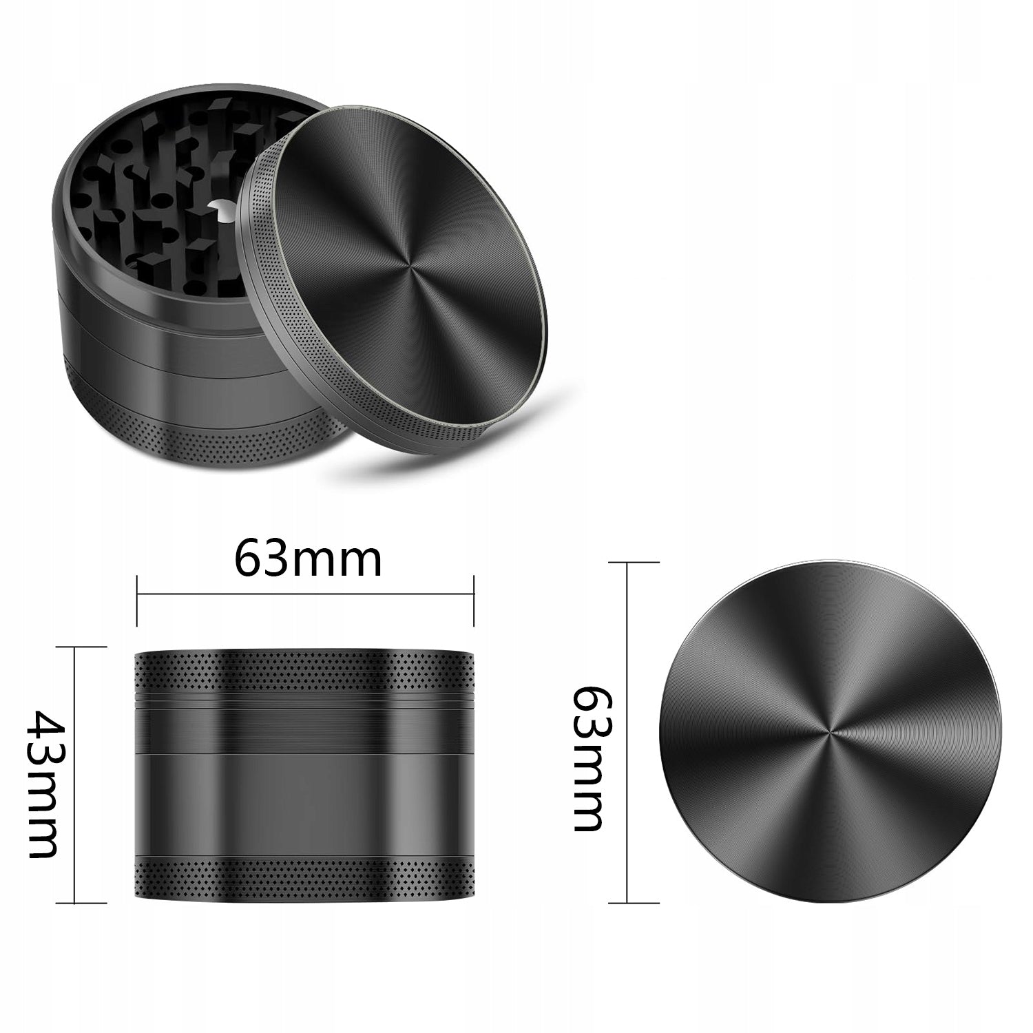 METAL GRINDER KRASZER CRUSHER 63 mm FOR DRIED AND HERBS BY HAND Manufacturer code Metalowy młynek do dymu czarny