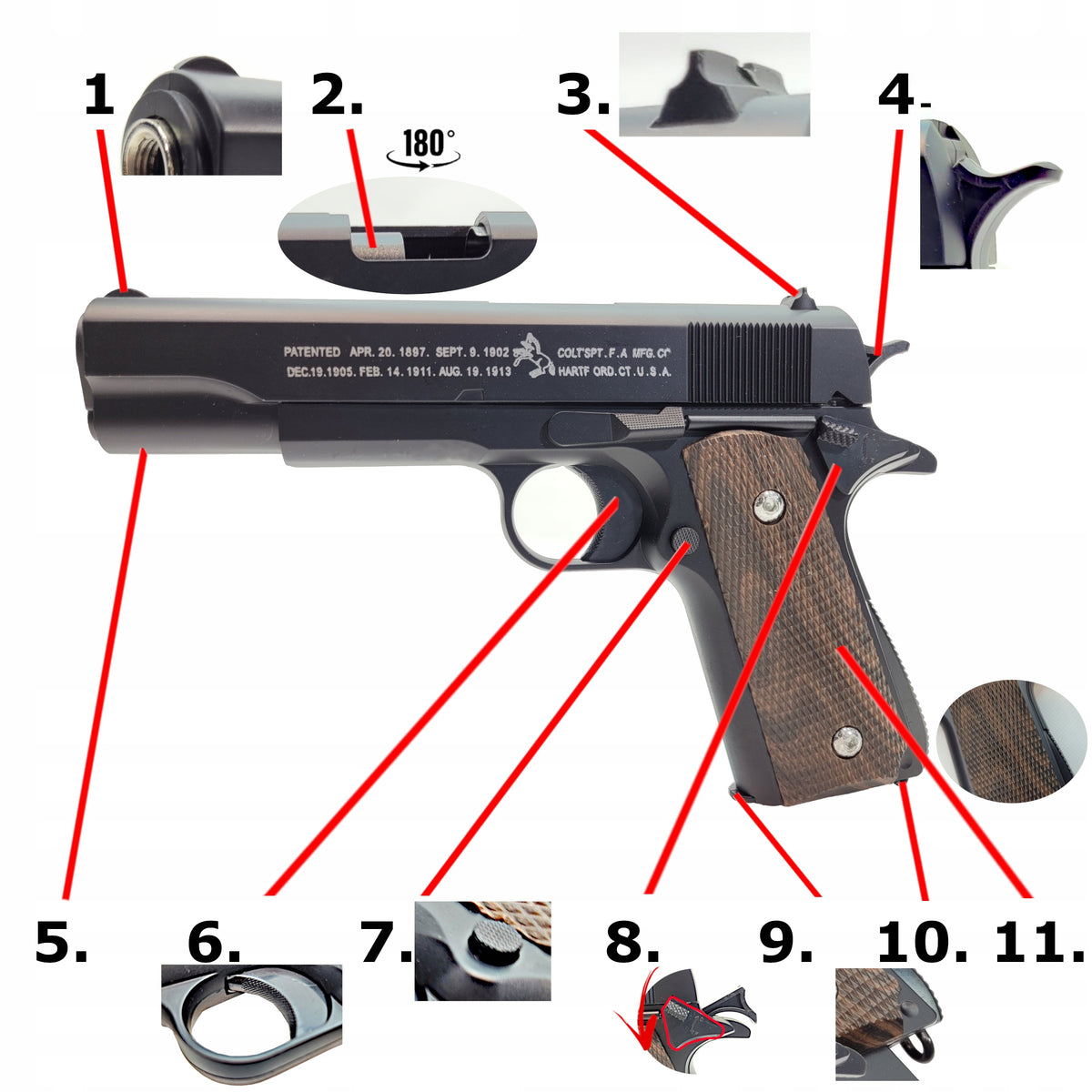 METAL GUN FOR BALLS COLT M1911 100% METAL REPLICA ASG RIFLE+SHIELDS Packaging status original