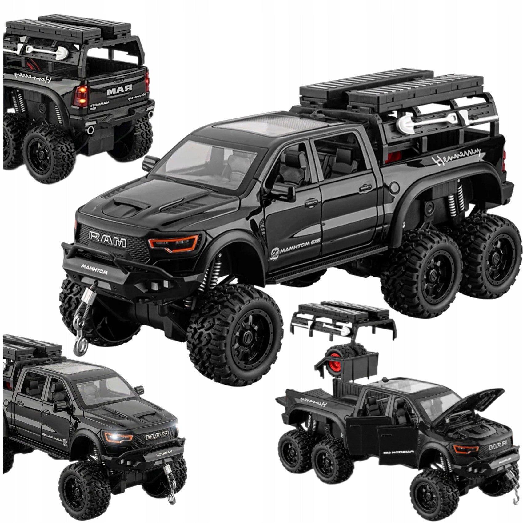 METAL MODEL DODGE RAM 1000 MAMMOTH PICK-UP DRIVE LED SOUND AUTO 1:24