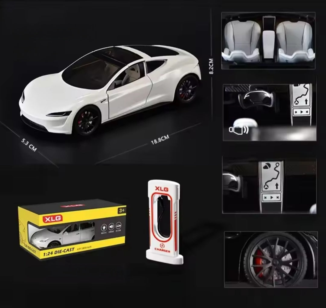 METAL MODEL TESLA Roadster 1:24 LED SOUND OPENING DOOR MASK DRIVE Brand XLG