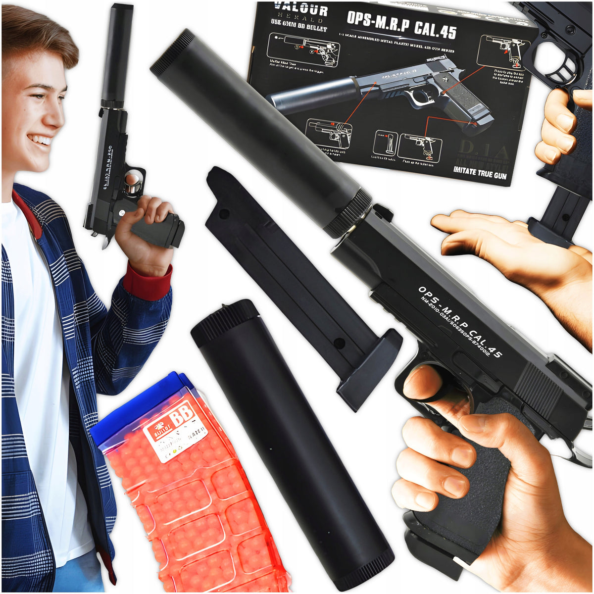 METAL PLASTIC BALL GUN WITH SILENCER + FREEBIE 800 BALLS EAN (GTIN) 5905178379185