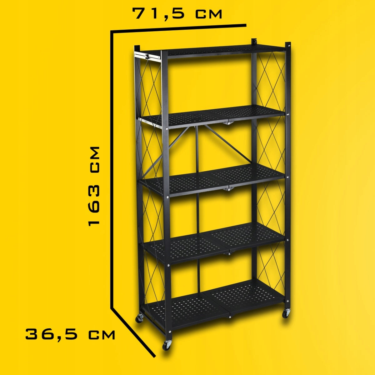 METAL RACK FOLDING ON WHEELS BLACK STORAGE KITCHEN LOFT 5 SHELVES Manufacturer code SUPRIMO RM5 regał metalowy składany kółka