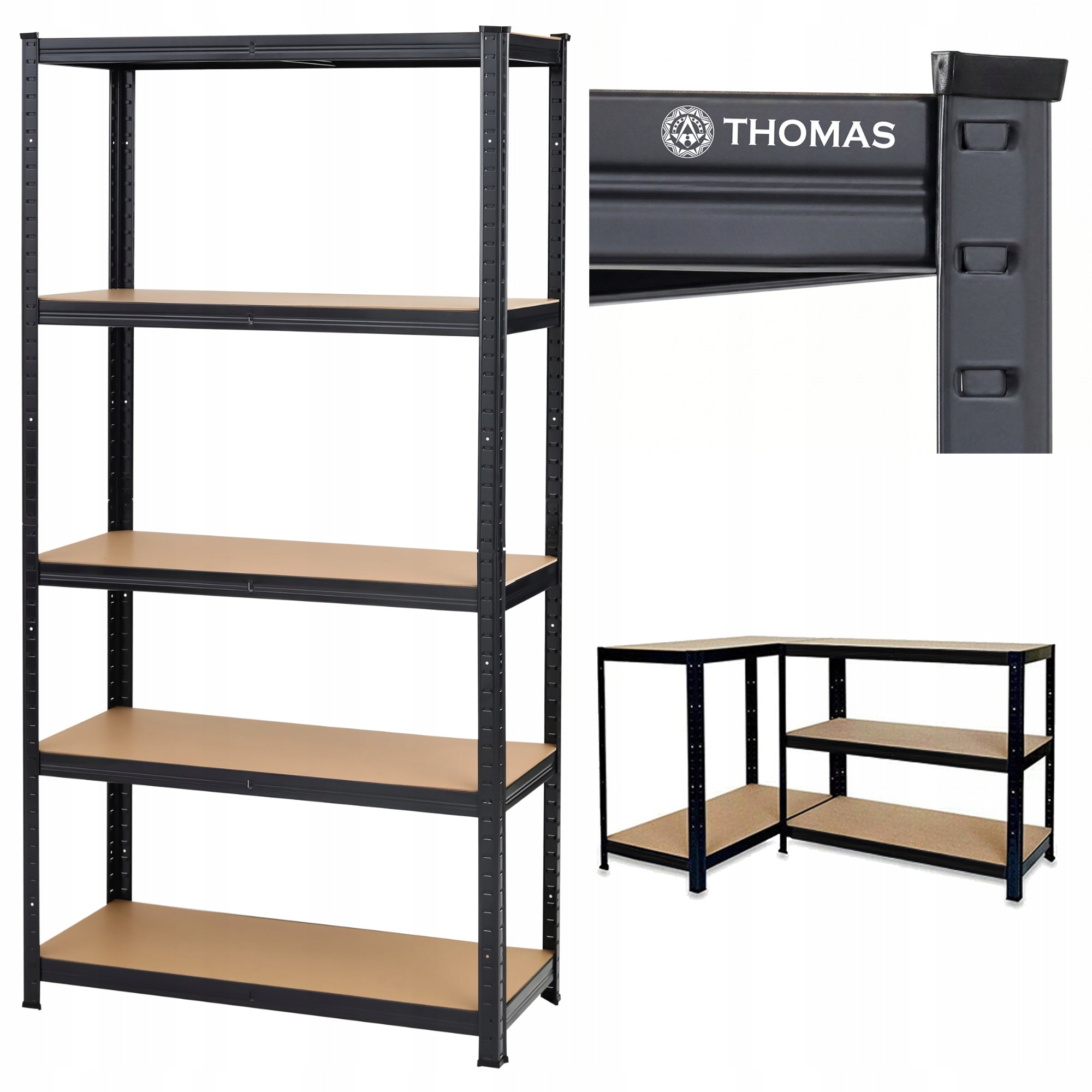 METAL RACK FOR GARAGE BASEMENT STRONG 1325KG BLACK 180x90x40cm 5 Shelves`