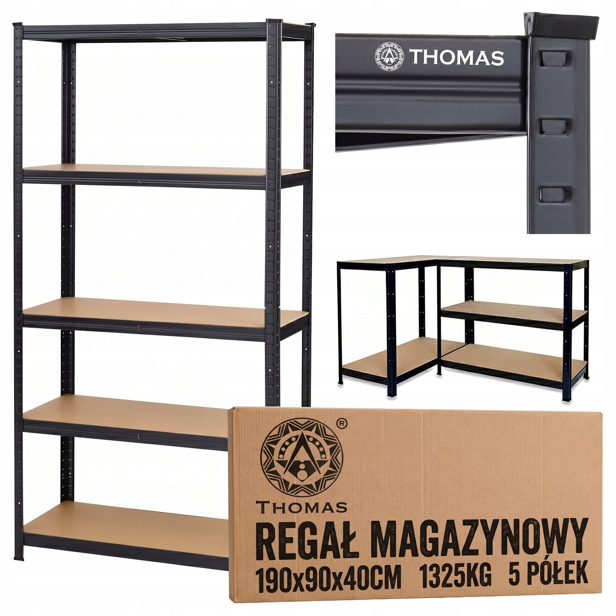 METAL RACK FOR PANTRY GARAGE BASEMENT STRONG 1325KG BLACK 180x90x40cm