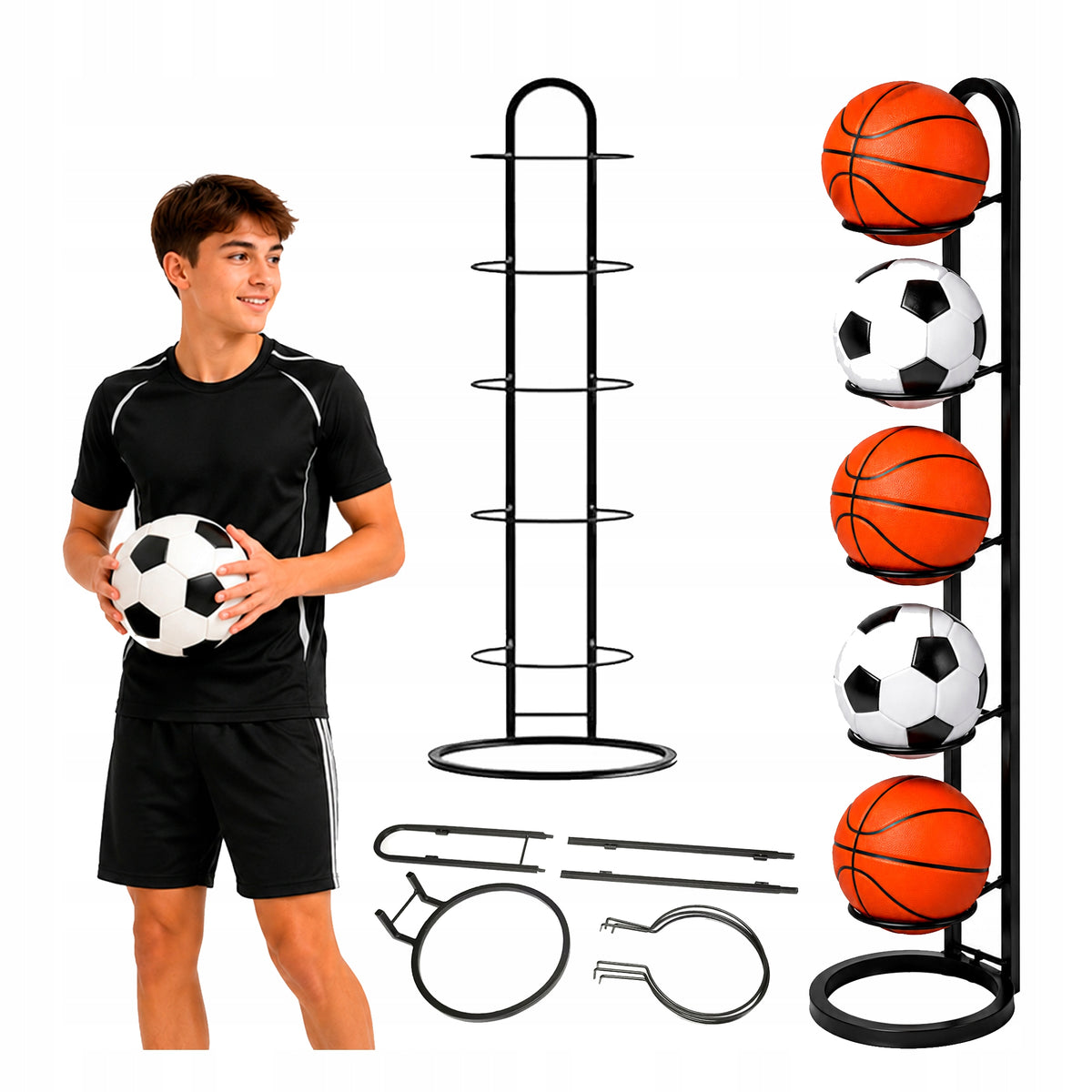 METAL STAND 5 BALLS SPORTS ORGANIZER STABLE ROOMY BOY'S DAY