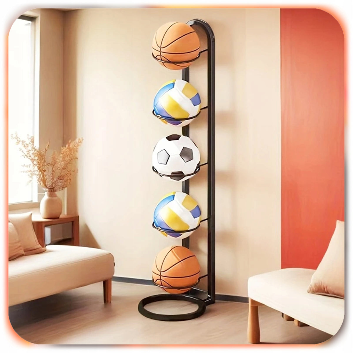 METAL STAND FOR 5 BALLS ORGANIZER FOOTBALL BASKETBALL GYM HOUSE FIT Manufacturer code Metalowy stojak na 5 piłek organizer czarny