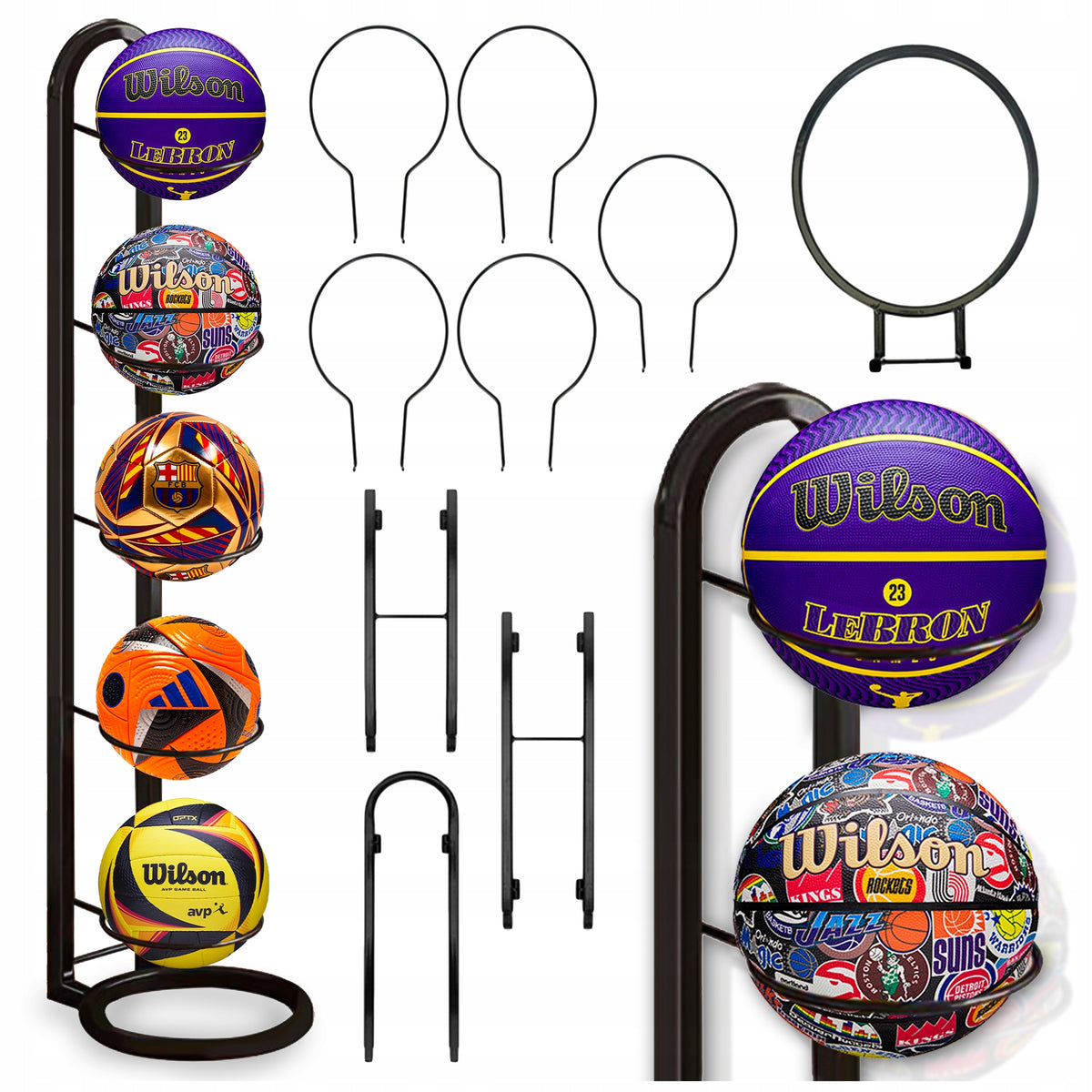 METAL STAND FOR 5 BALLS ORGANIZER FOOTBALL BASKETBALL GYM HOUSE FIT Packaging status original