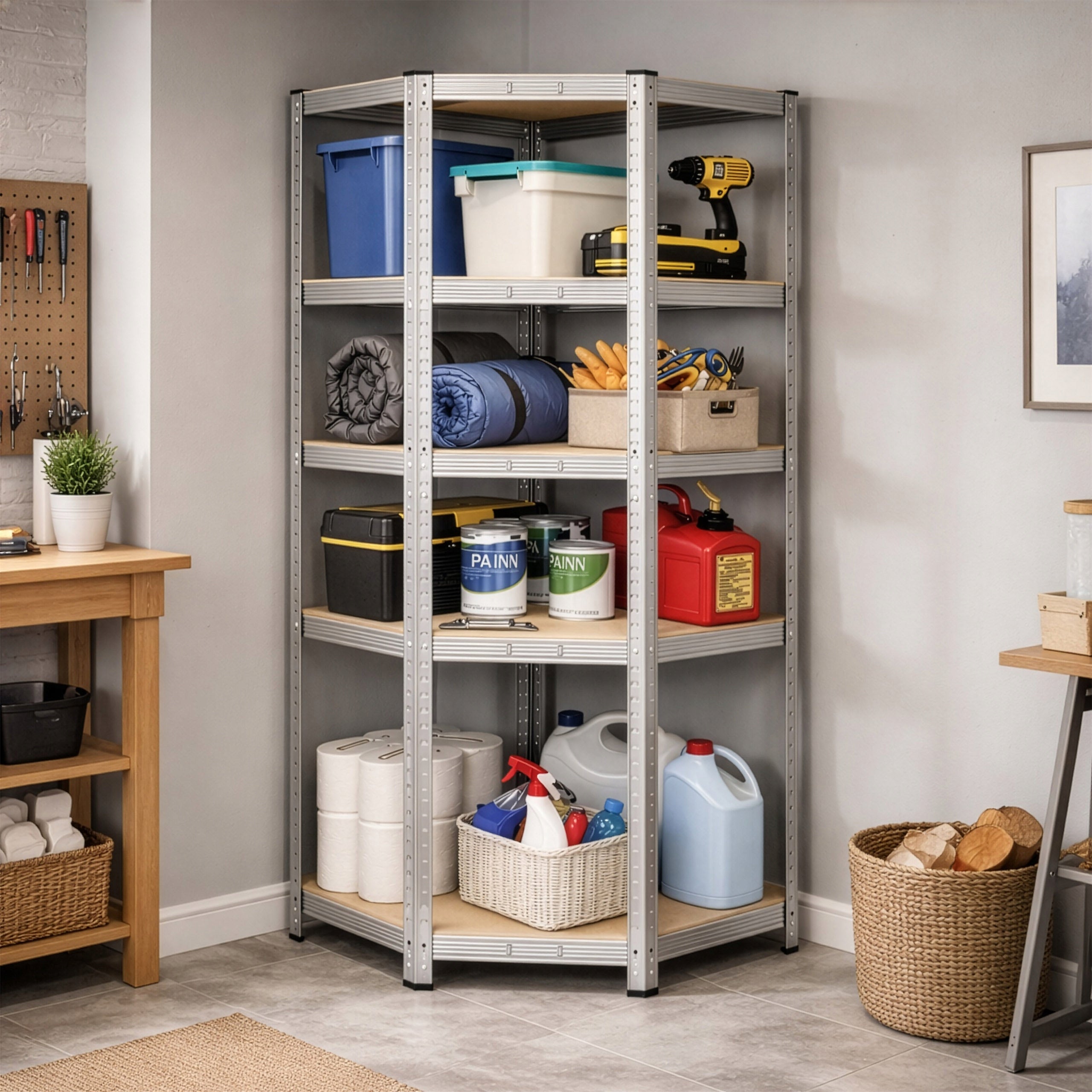 METAL STORAGE CORNER RACK 180x70x40 5 SHELVES 875KG FOR BASEMENT GARAGE Packaging status original
