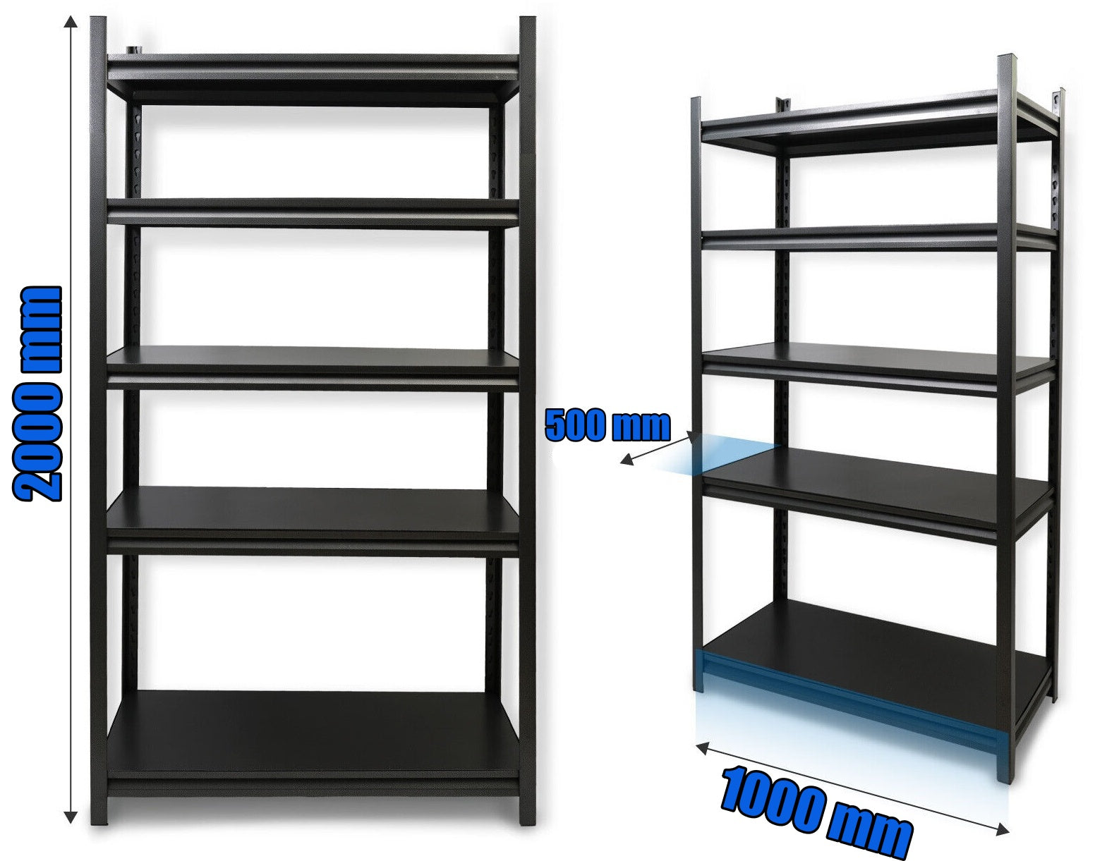 METAL STORAGE RACK 200x100x50 5 shelves STRONG for office storage black Packaging status original