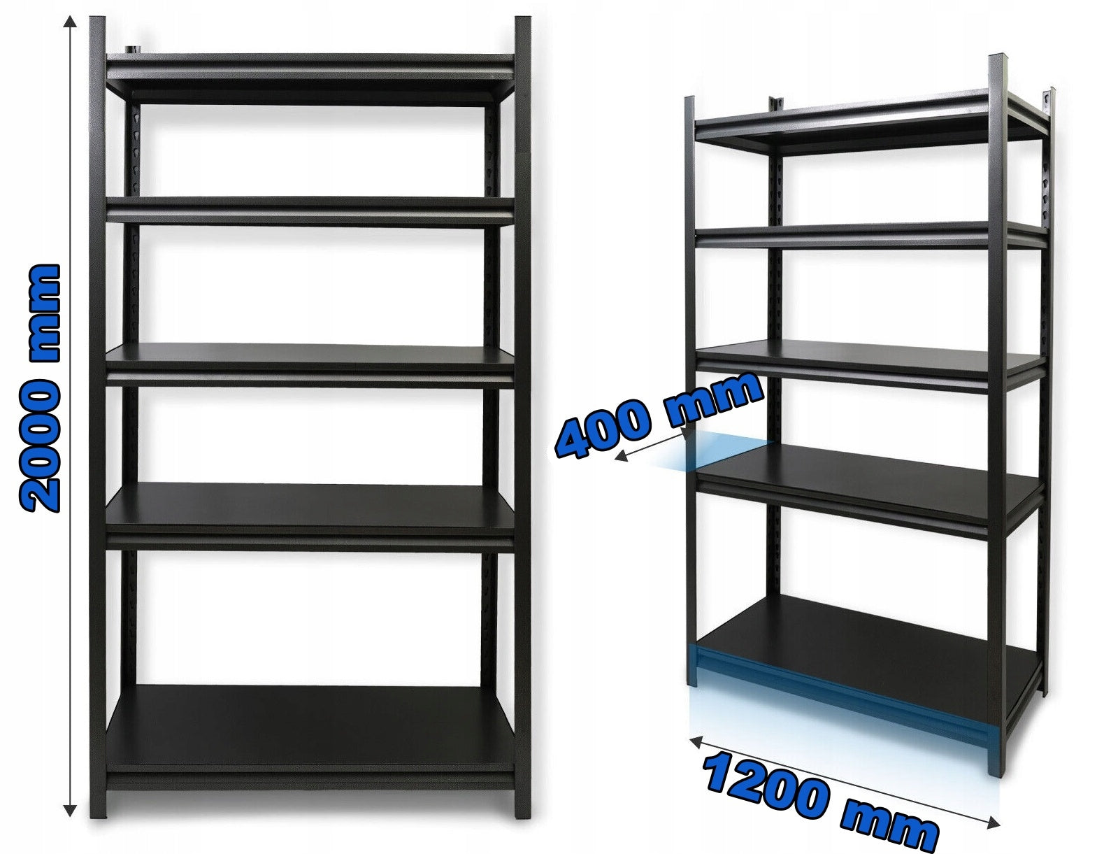 METAL STORAGE RACK 200x120x40 5 shelves for garage basement office black Packaging status original