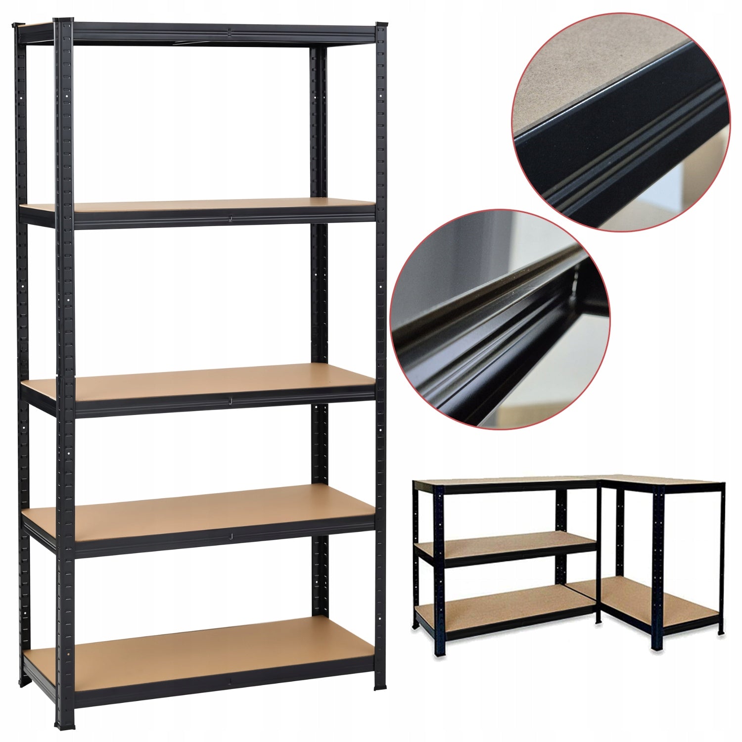 METAL STORAGE RACK BLACK FOR BASEMENT GARAGE 150x75x30 5 SHELVES 750kg
