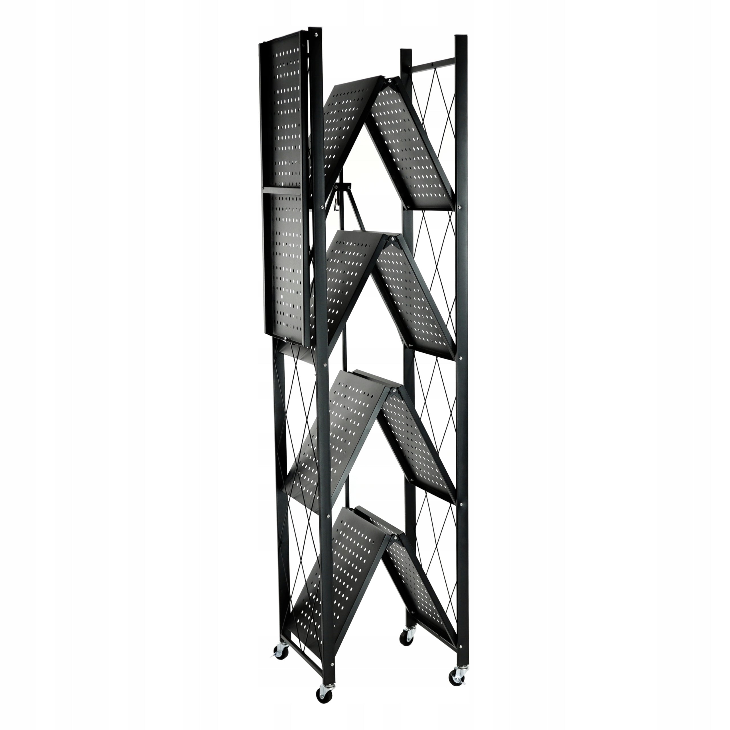 METAL STORAGE RACK FOLDING ON WHEELS BLACK 5 SHELVES MOBILE LOFT Manufacturer code WER89071