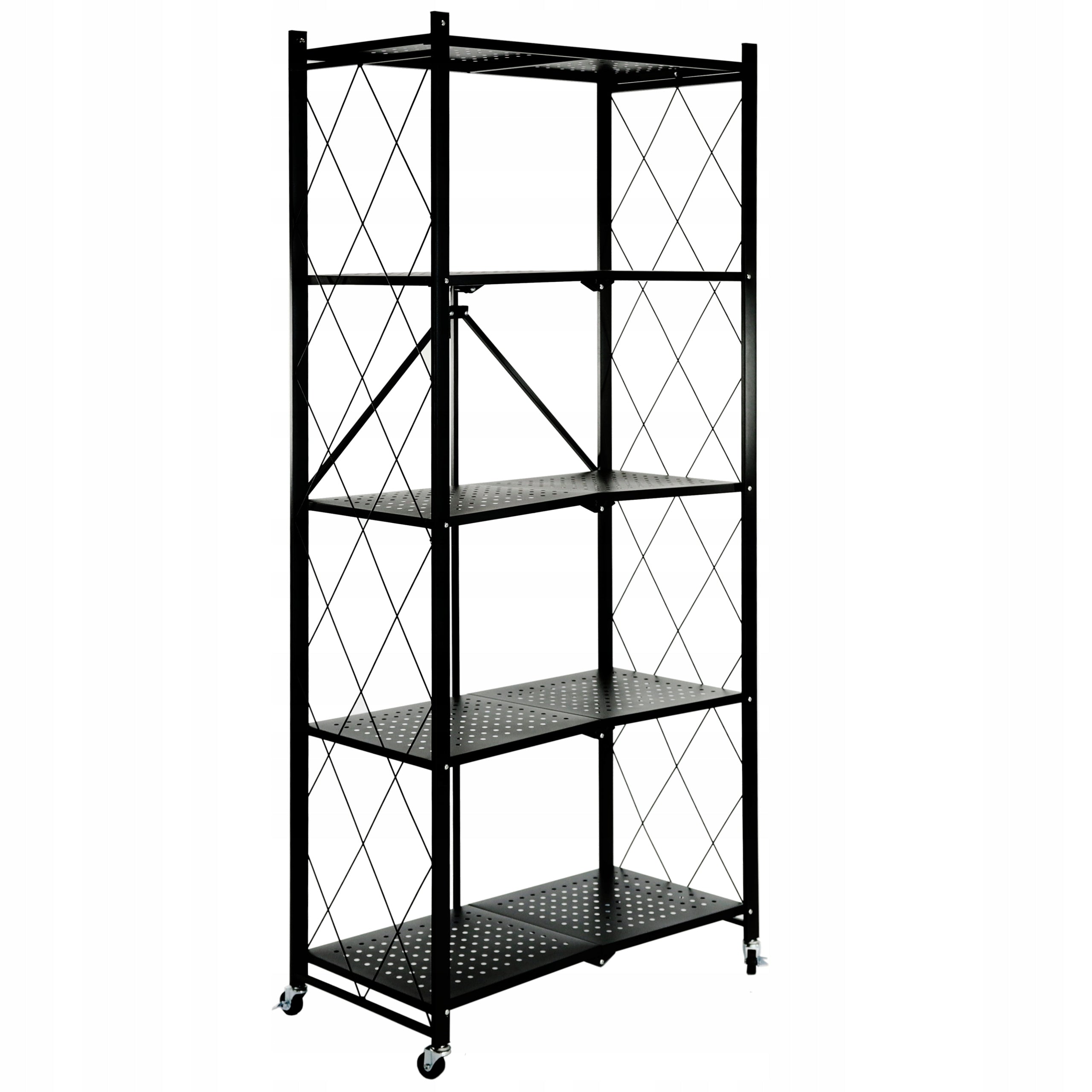 METAL STORAGE RACK FOLDING ON WHEELS BLACK 5 SHELVES MOBILE LOFT Packaging status original