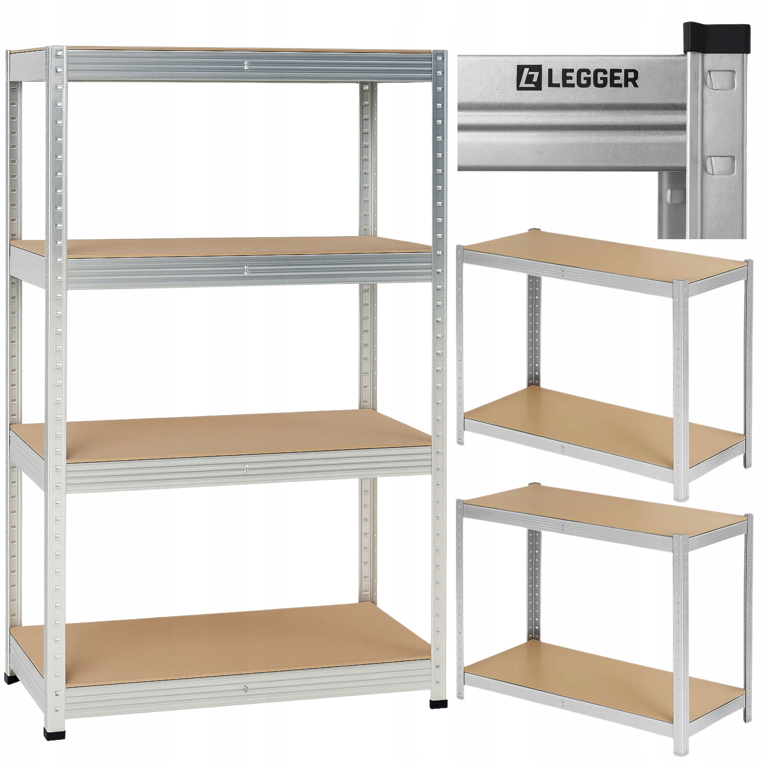 METAL STORAGE RACK LEGGER - 4 SHELVES - LIFTING CAPACITY 700 KG - 160x80x40 CM
