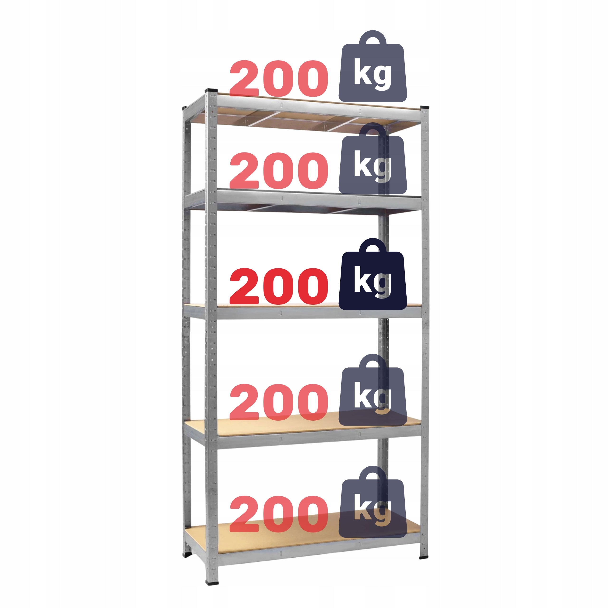 METAL STORAGE RACK LEGGER - 5 SHELVES - LIFTING CAPACITY 1000 KG - 205x120x45 CM Manufacturer code 5905490228468
