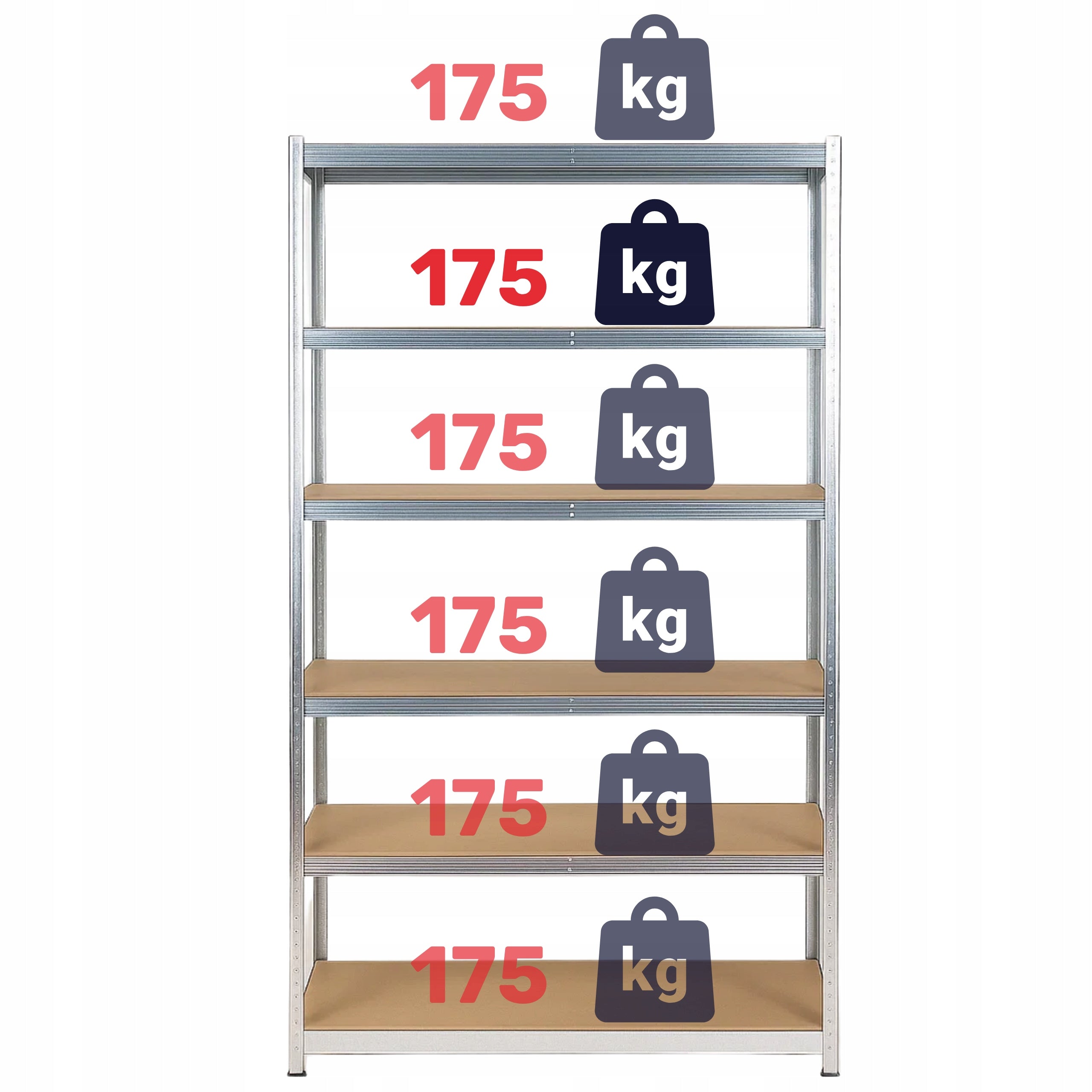 METAL STORAGE RACK LEGGER - 6 SHELVES - LIFTING CAPACITY 1050 KG - 222x110x50 CM Manufacturer code DG-22211050