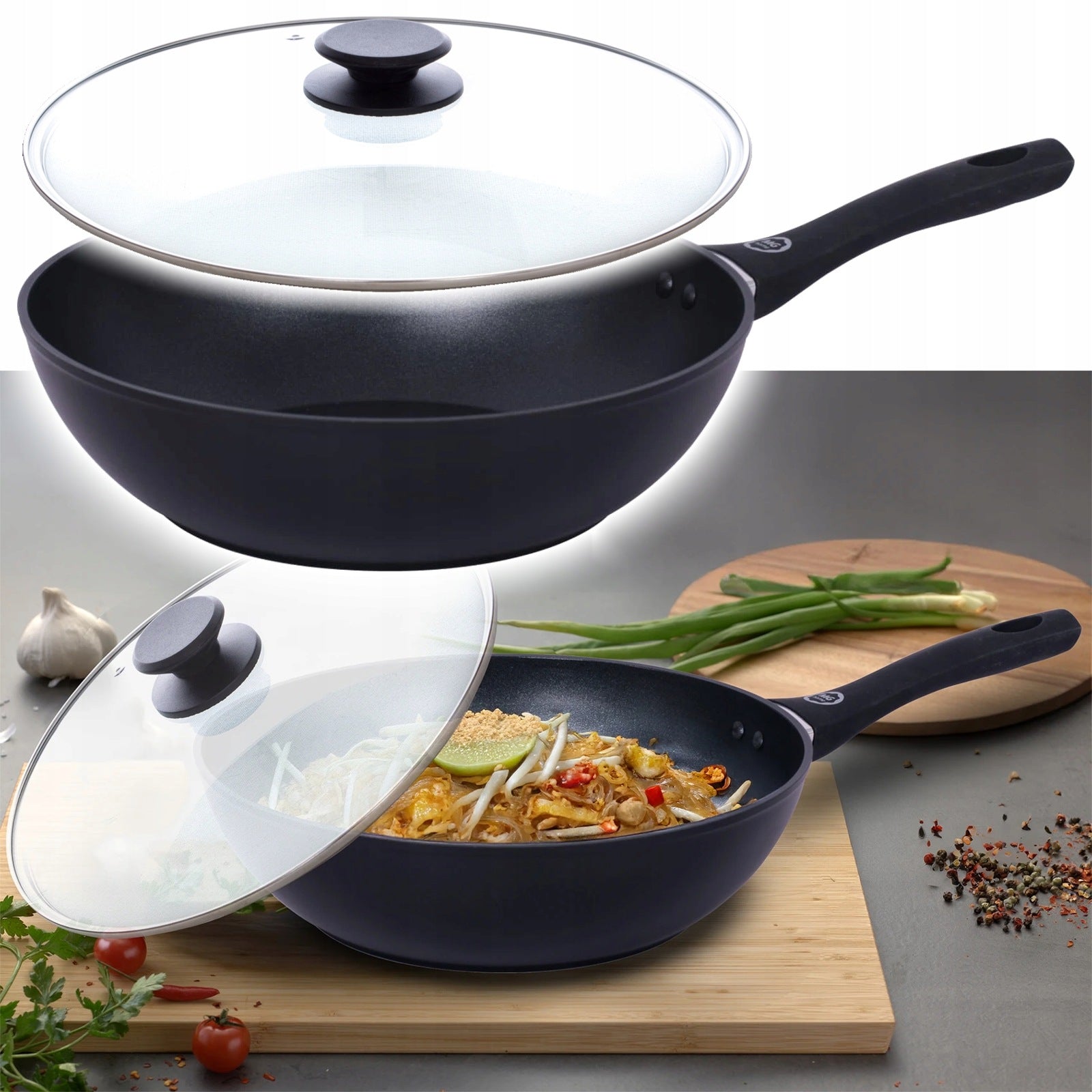 MG Home WOK PAN 28 cm black with lid, non-stick, INDUCTION