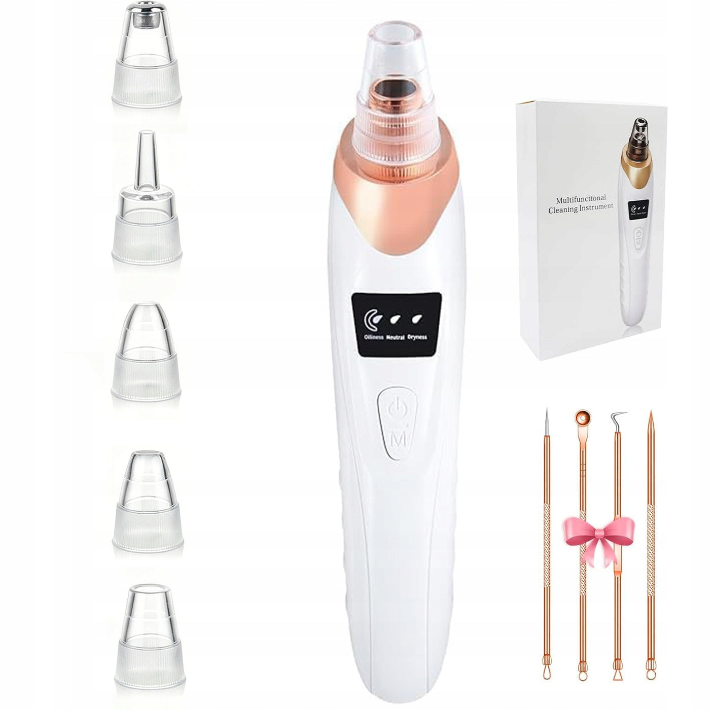 MICRODERMABRASION FOR SKIN – VACUUM CLEANER FOR BLACKHEADS AND PORES, 5 TIPS, 3 LEVELS