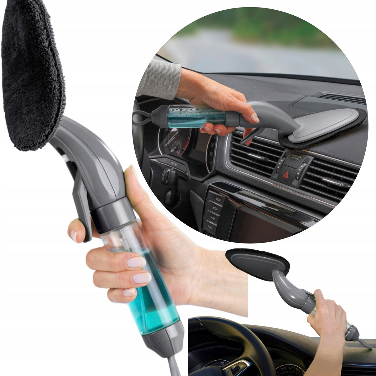 MICROFIBER WASHER BRUSH HANDHELD FOR CAR WINDOWS 2IN1CLEANING
