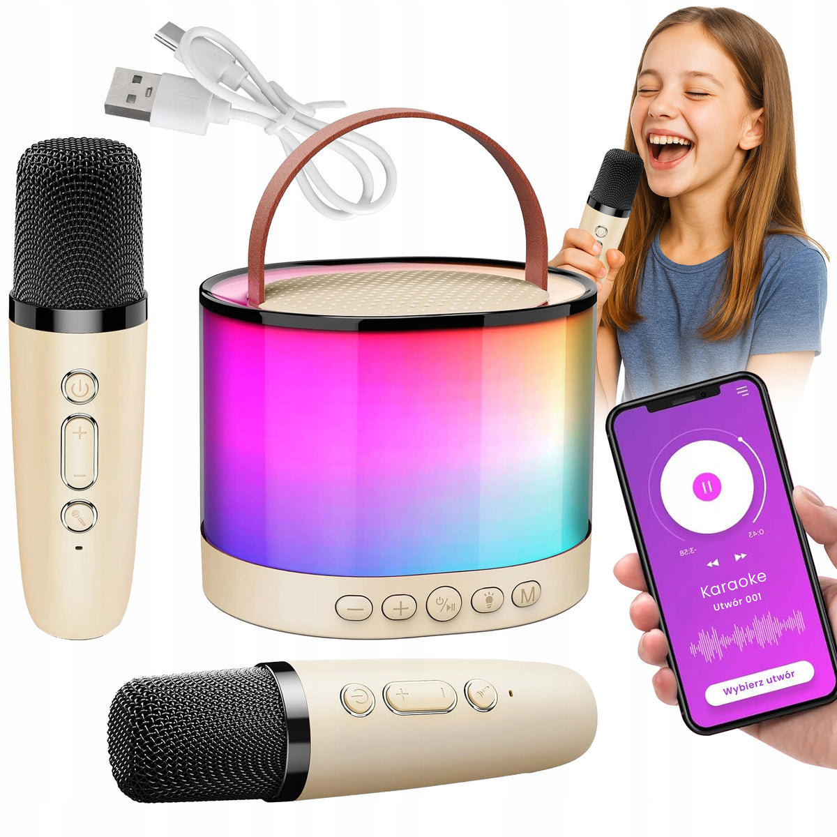 MICROPHONE 2x KIDS WIRELESS KARAOKE SET WITH BLUETOOTH SPEAKER