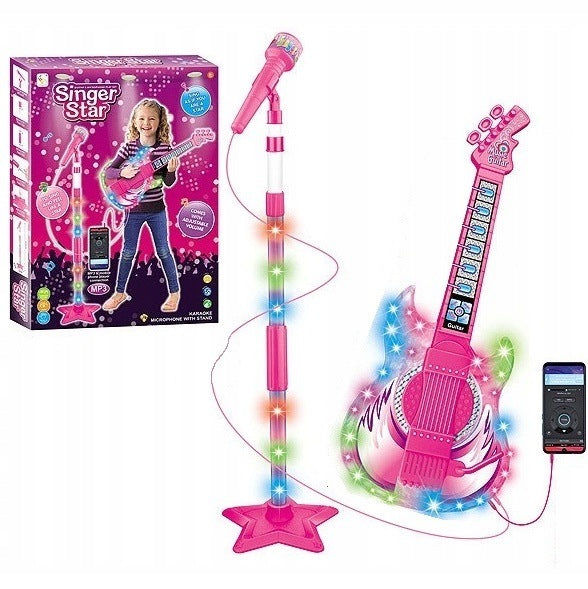 MICROPHONE ON TRIPOD WITH GUITAR KARAOKE KIT GUITAR LIGHT SOUND