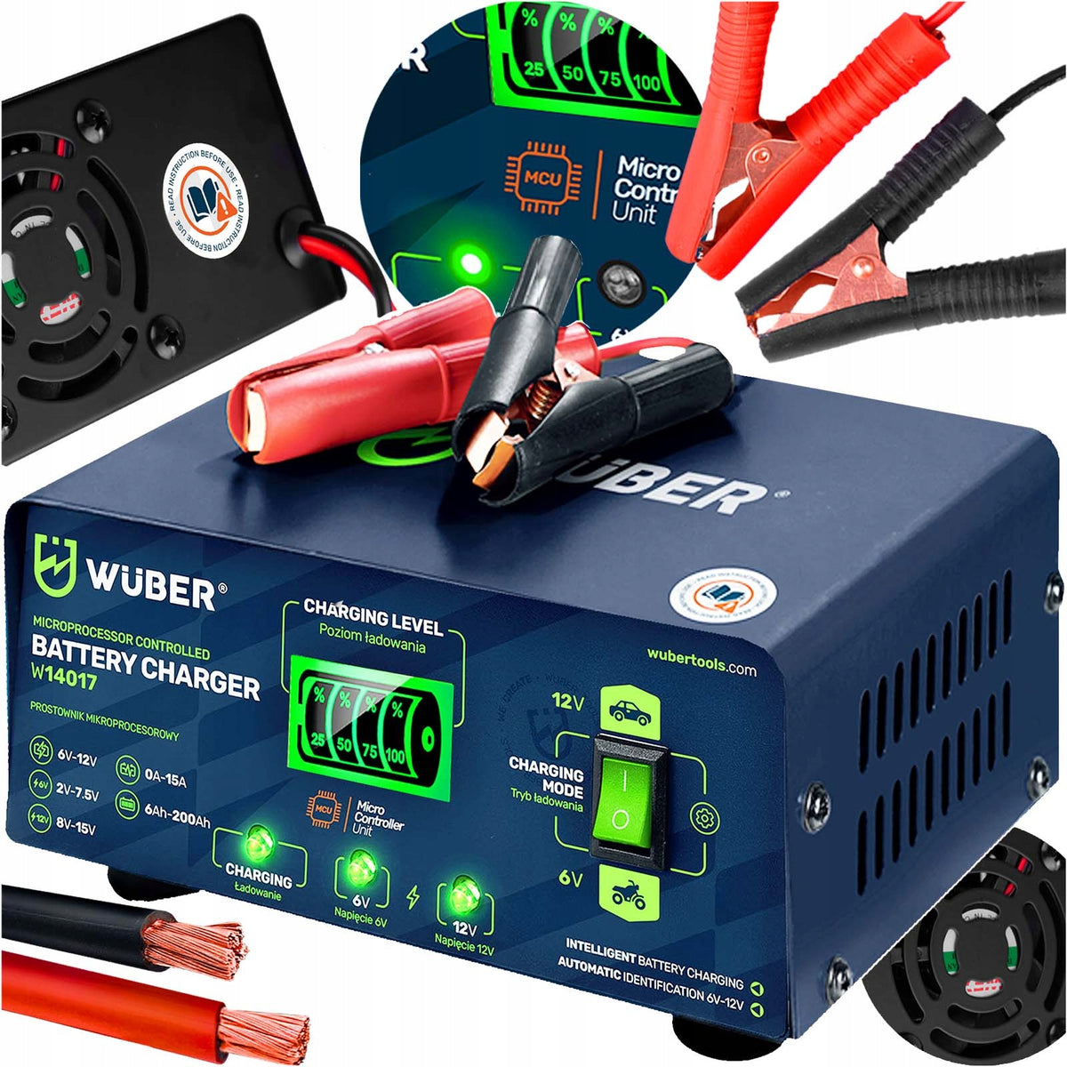 MICROPROCESSOR RECTIFIER 6-12 V 15 A BATTERY CHARGER WUBER