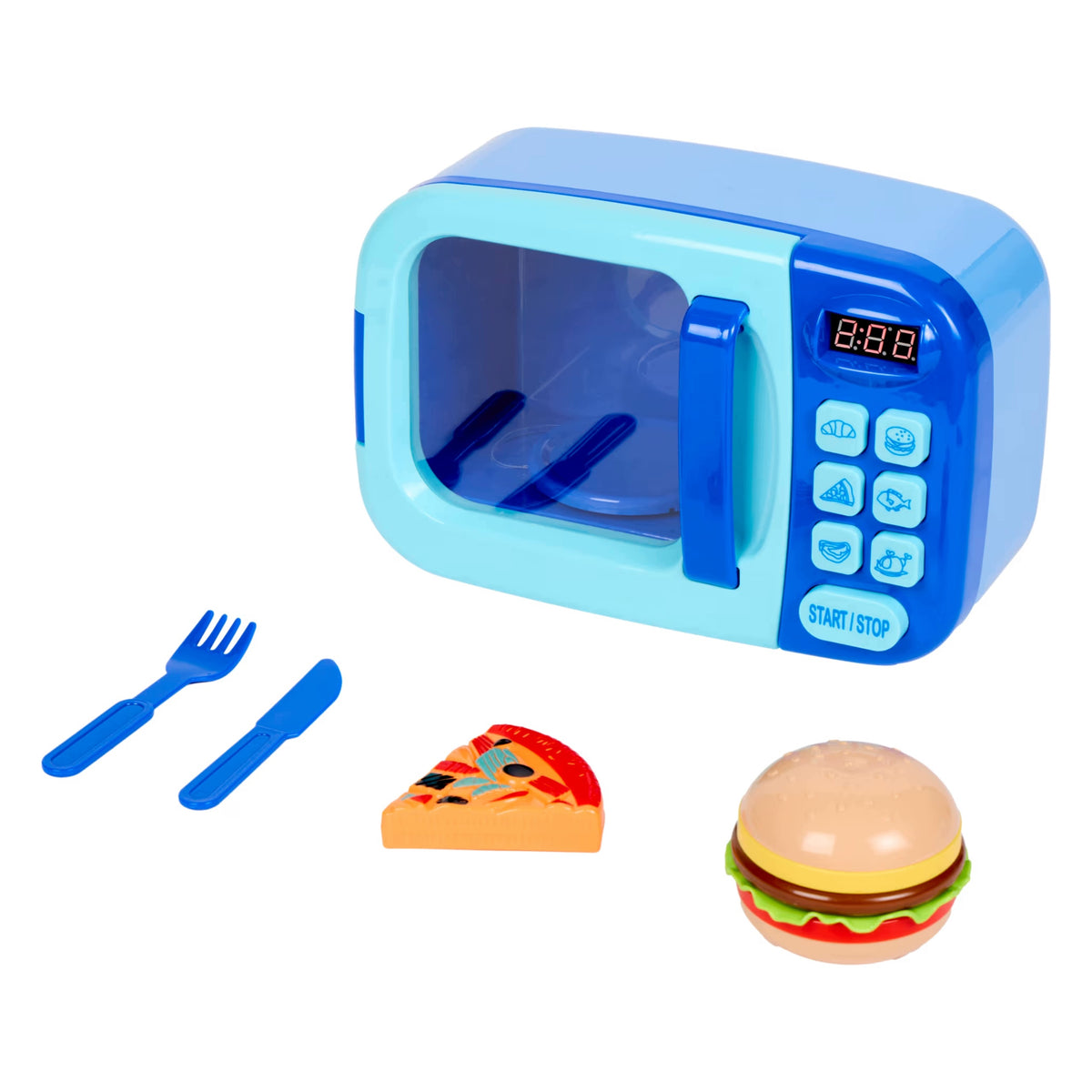 MICROWAVE TOY COOKER MICROWAVE FOOD BLUE INTERACTIVE Manufacturer code hamburger pizza sztućce kuchenka mikrofalowa