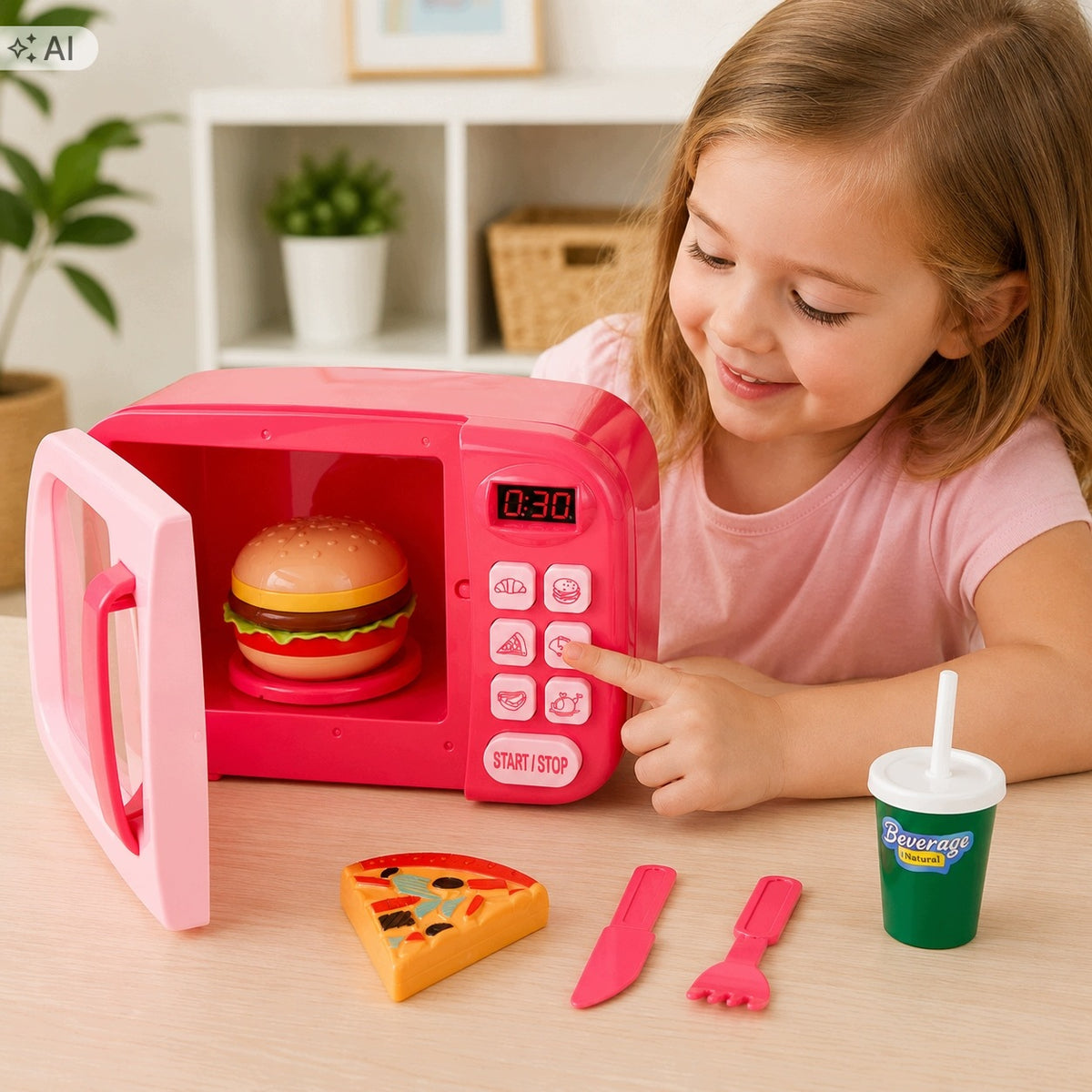 MICROWAVE TOY COOKER MICROWAVE WITH FOOD PINK LIGHT SOUND Packaging status original