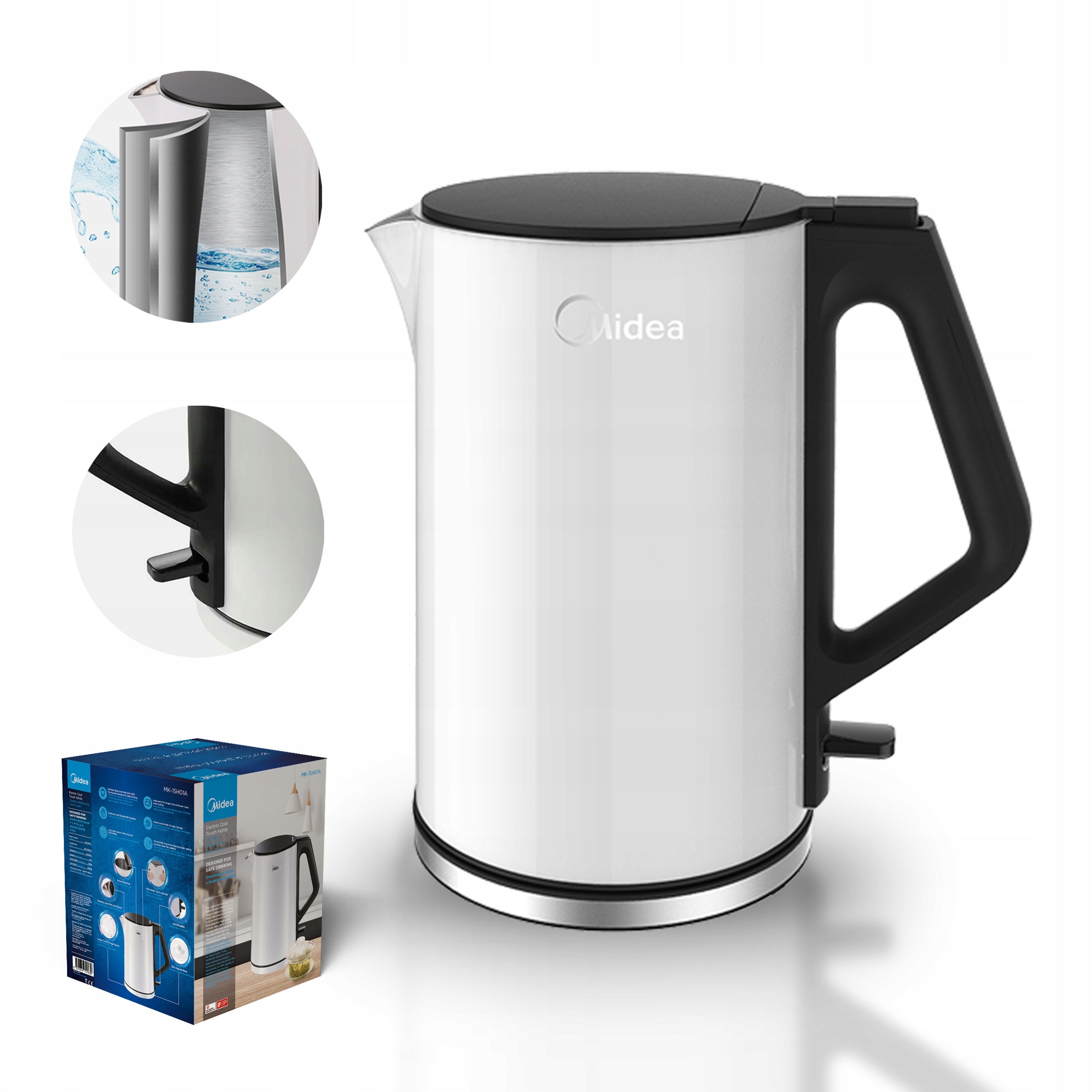 MIDEA ELECTRIC KETTLE 1.5L 2000W WHITE FAST COOKING LED FILTER STEEL