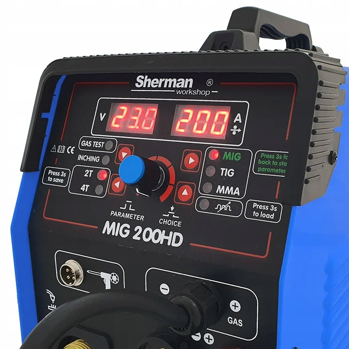 MIG 200HD Sherman 30-200 A 230 6,6 kVA inverter welder Welding methods MIG/MAG MMA TIG