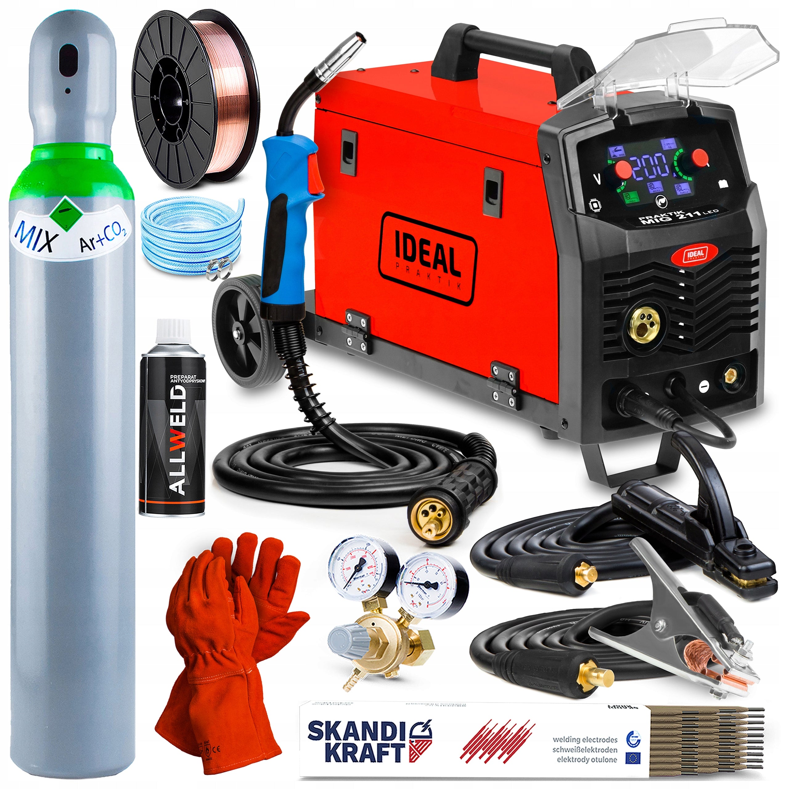 MIGOMAT WELDING MACHINE IDEAL PRAKTIK MIG 211 SYNERGY LED MMA TIG 200A 230V FLUX