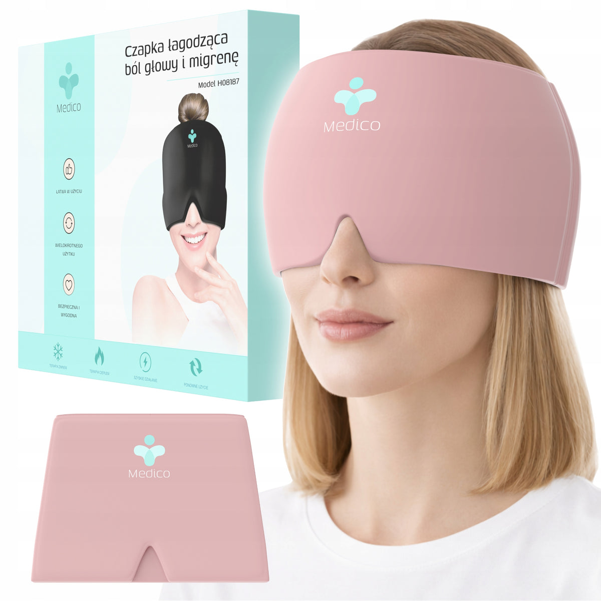 MIGRAINE SOOTHING CAP Headache Gel Compress Cooling Mask Pink