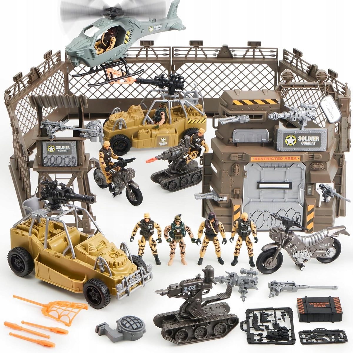 MILITARY BASE HELICOPTER MILITARY VEHICLES SOLDIERS SET OF CHILDREN GIFT