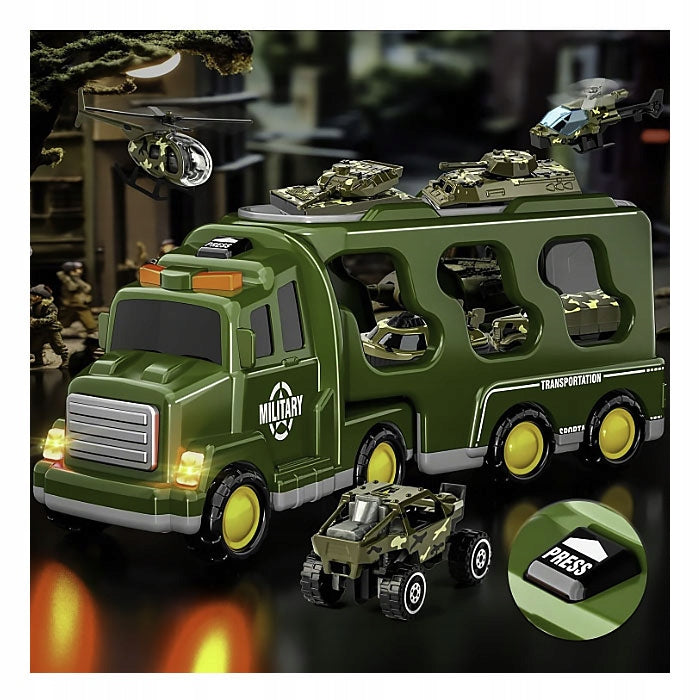 MILITARY CAR TRANSPORTER SET WITH CARS ARMY TANKS HELICOPTER 14IN1 Manufacturer code 4260