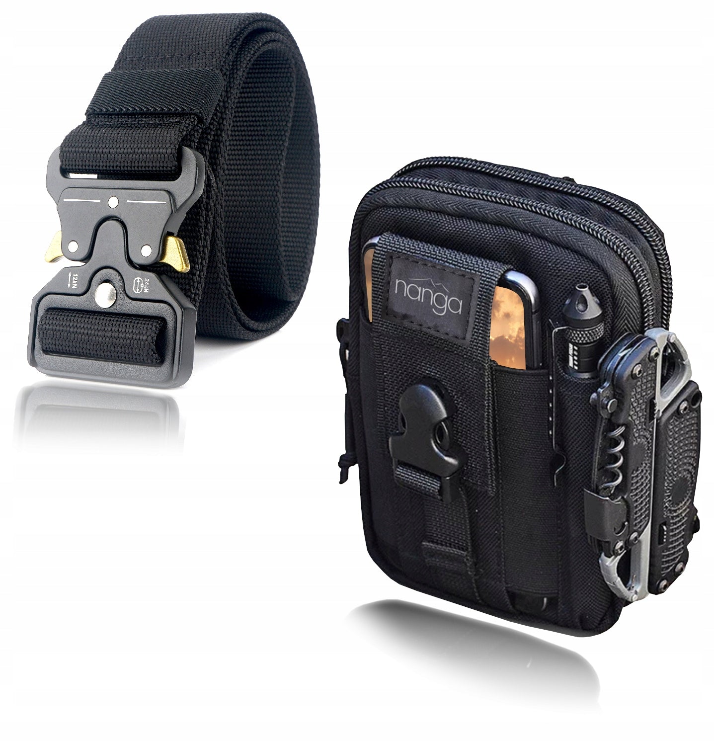 MILITARY HIP SACHET BUM BAG BLACK TACTICAL + TACTICAL STRAP