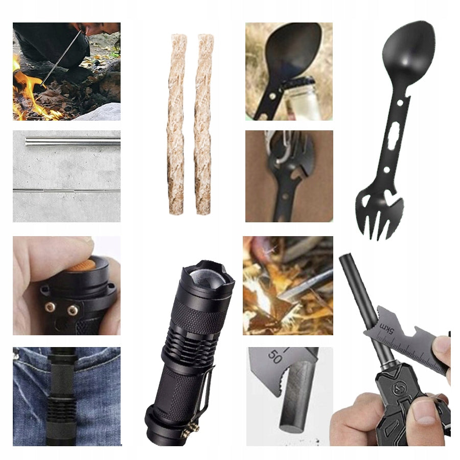 MILITARY SURVIVAL MEGA SURVIVAL KIT 32in1 Knives Pocket Knife Compass + CASE Additional features non-slip handle case one-handed opening window breaker