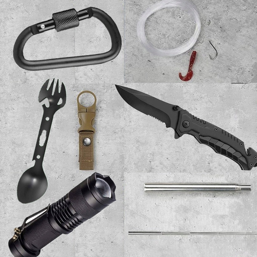 MILITARY SURVIVAL MEGA SURVIVAL KIT 32in1 Knives Pocket Knife Compass + CASE Brand no brand