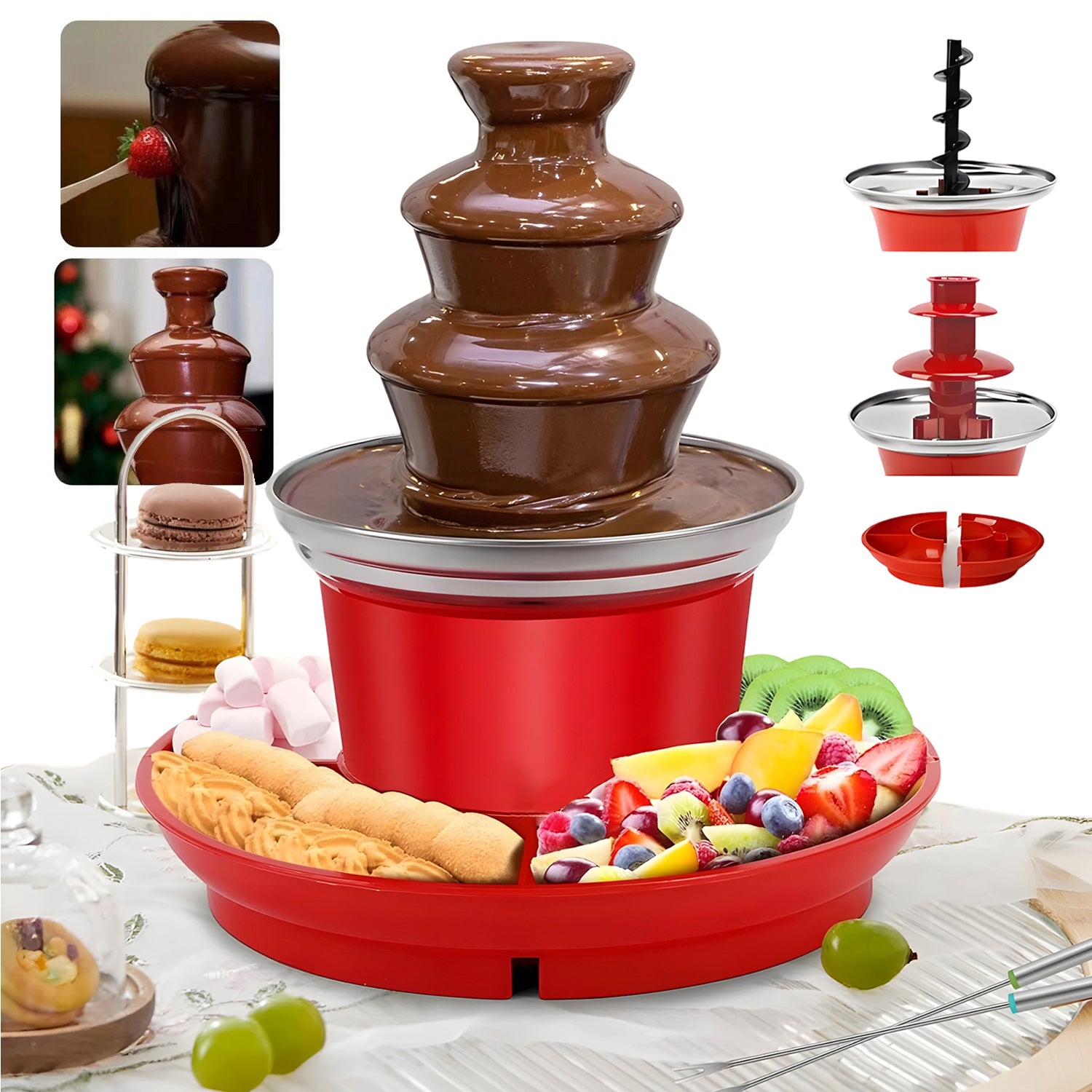 MILK CHOCOLATE FONDUE FOUNTAIN 3 LEVELS ELECTRIC TRAYS
