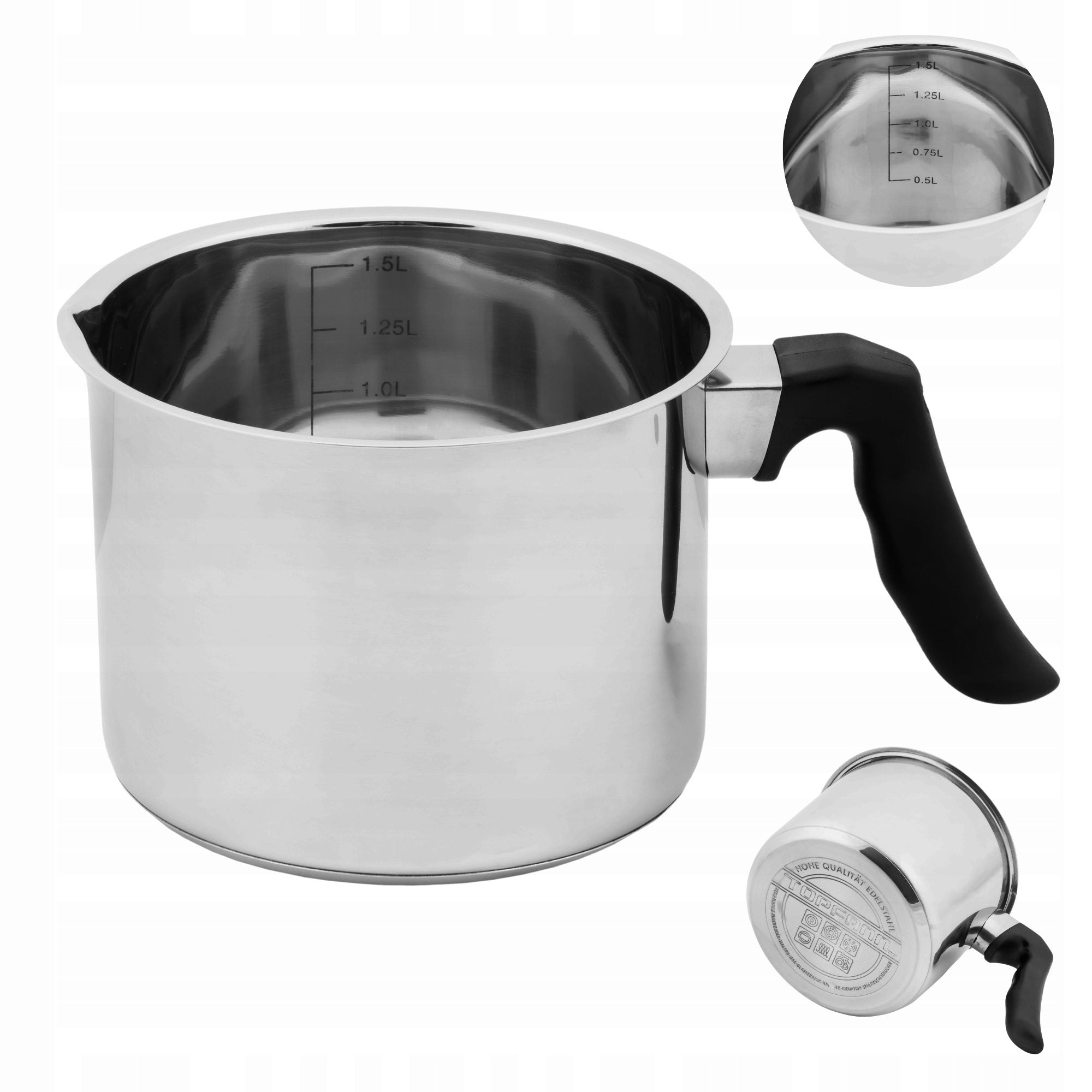 MILK COOKING POT 1,5 L STEEL SAUCEPAN WITH SPOUT INDUCTION GAS